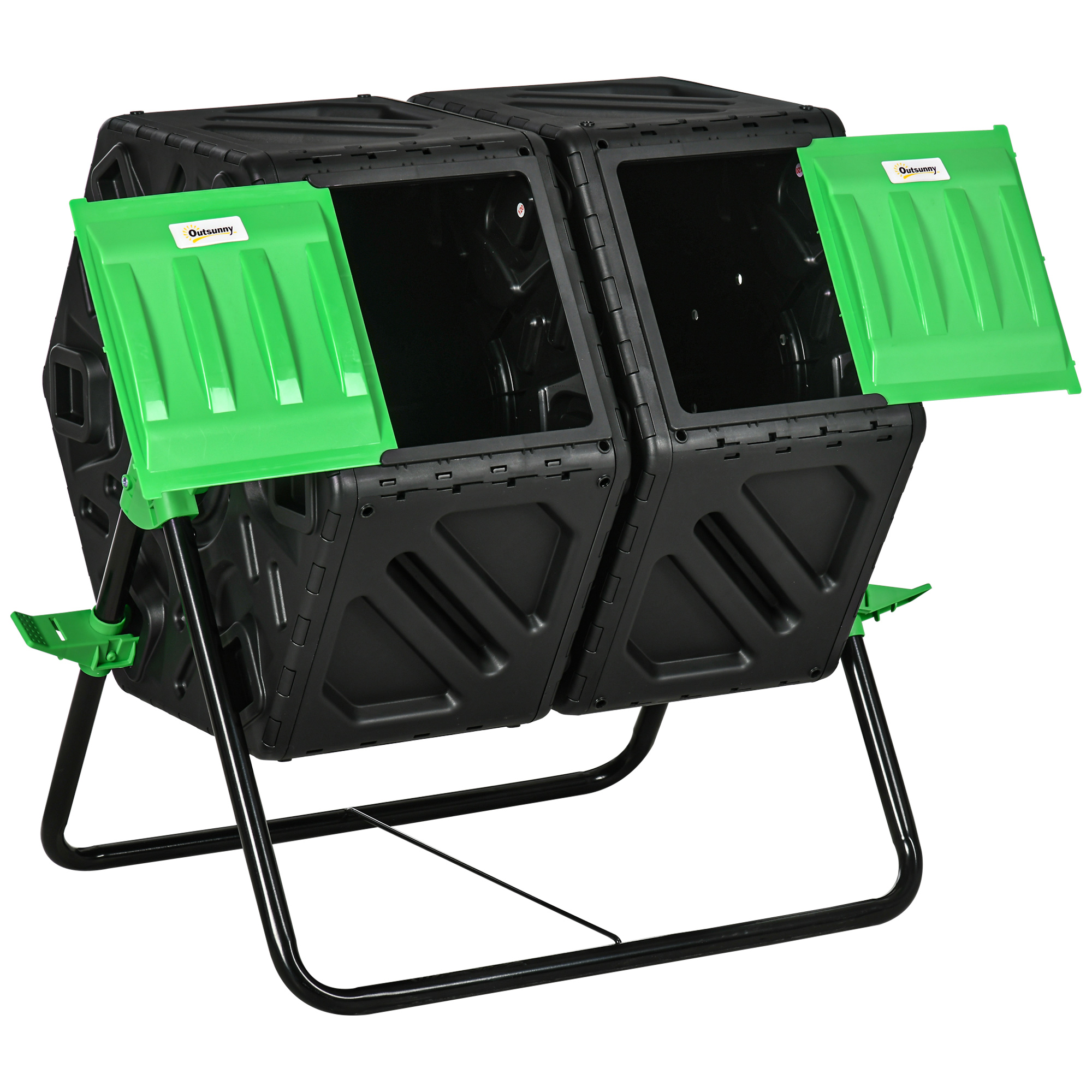 Dual Chamber Garden Compost Bin, 130L Rotating Composter, Compost Maker with Ventilation Openings and Steel Legs - Life Essentials