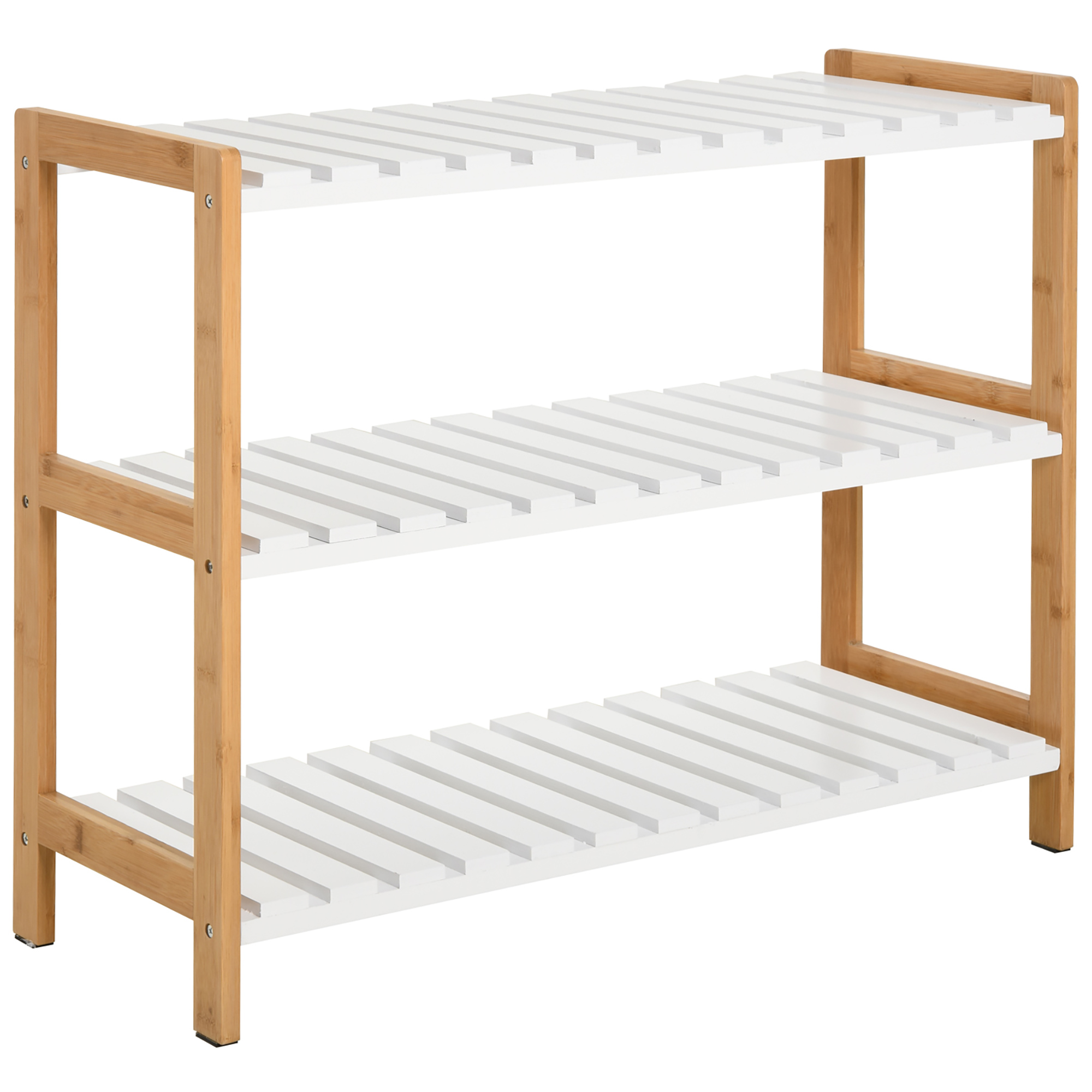 3-Tier Shoe Rack Wood Frame Slatted Shelves Spacious Open Hygienic Storage Home Hallway Furniture Family Guests 70L x 26W x 57.5H cm - Natural - Life 