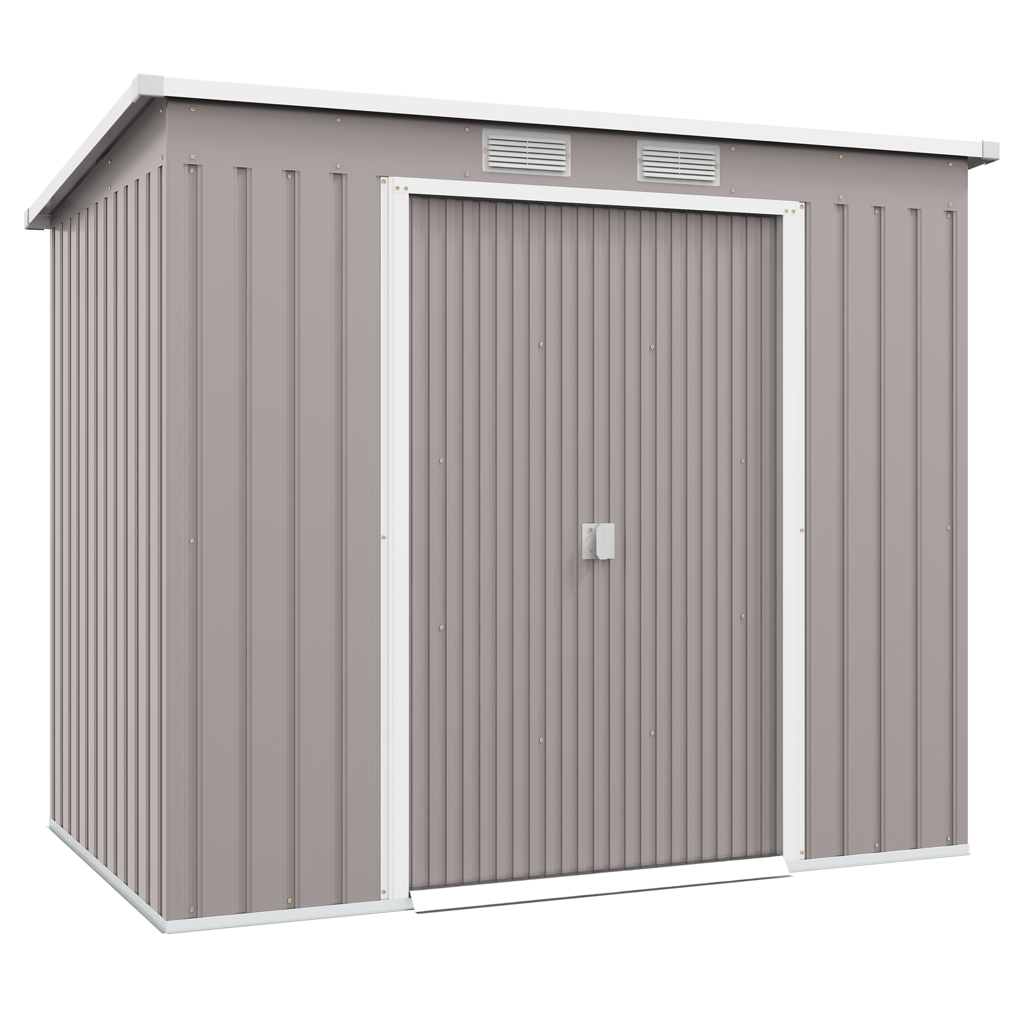 Outdoor Double Door Lean to Garden Tool Storage Shed with Foundation, Vents and Sloped Roof - Grey - Life Essentials