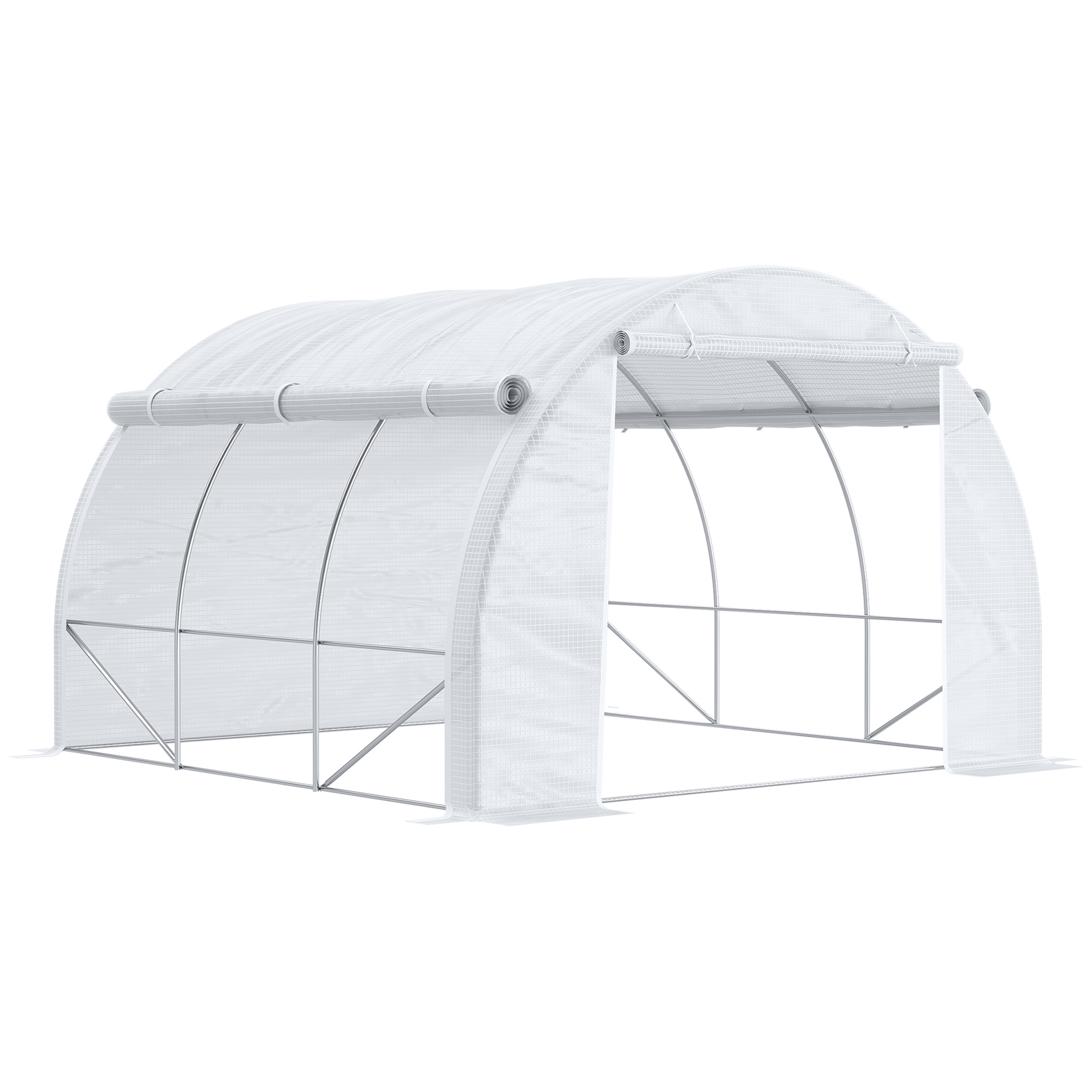 3 x 3 x 2 m Polytunnel Greenhouse, Walk in Pollytunnel Tent with Steel Frame, Reinforced Cover Zippered Door 6 Windows for Garden White - Life 