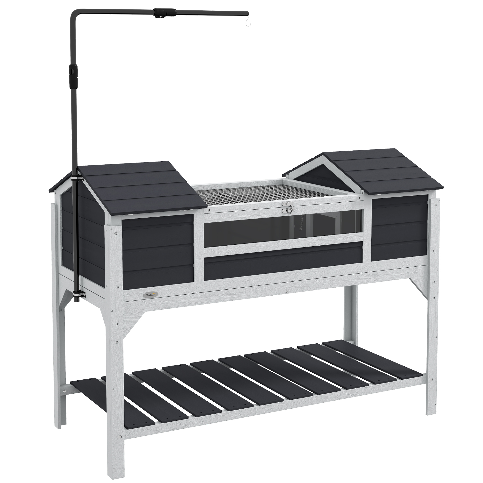 Wooden Tortoise Enclosure with Adjustable Lamp Holder, Openable Lid, Dual Main Houses, Storage Shelf, Fixed Tray - Grey - Life Essentials