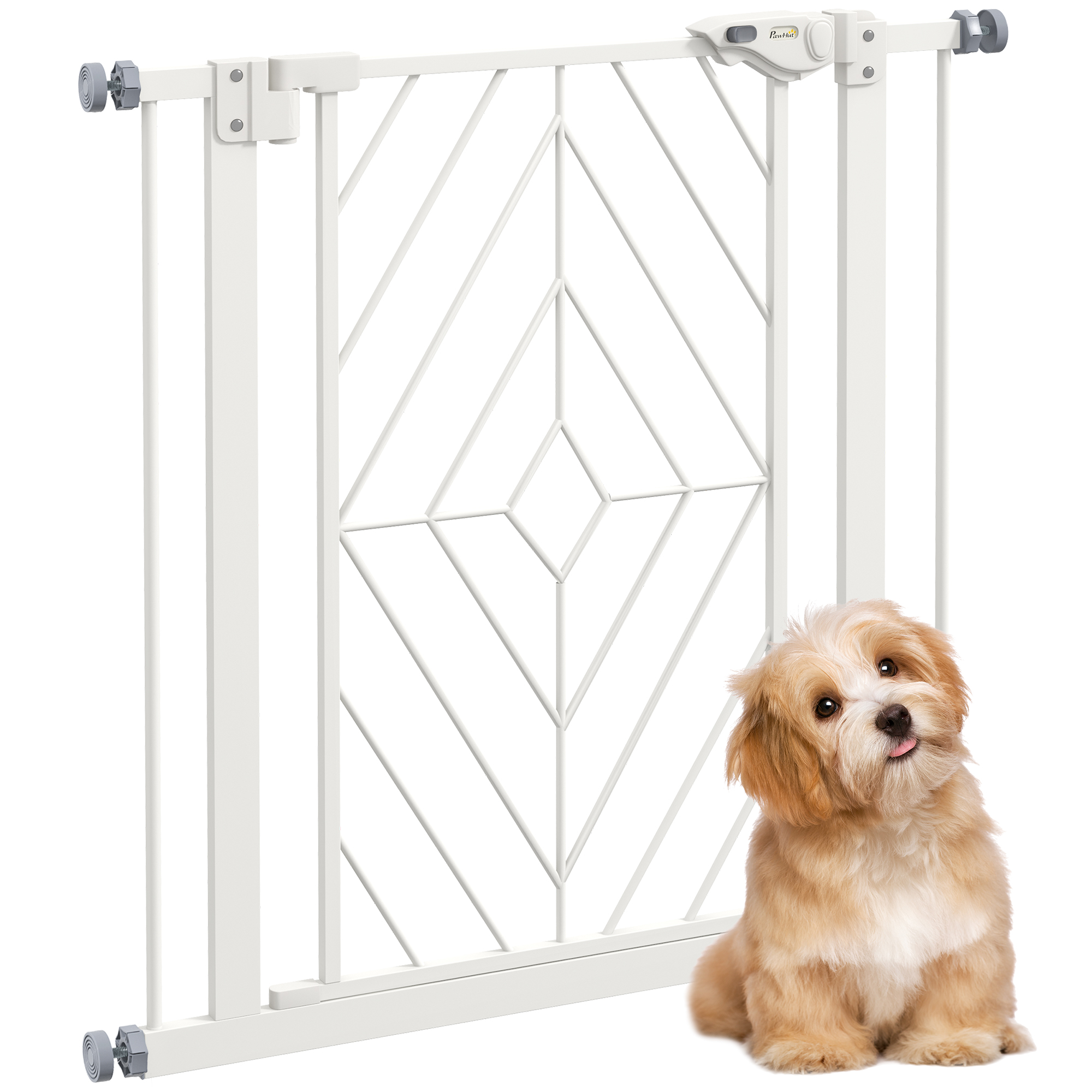 Pressure Fit Stair Gate, Dog Gate, with Auto Closing Door, Double Locking, Easy Installation, Openings 74-80cm - White - Life Essentials