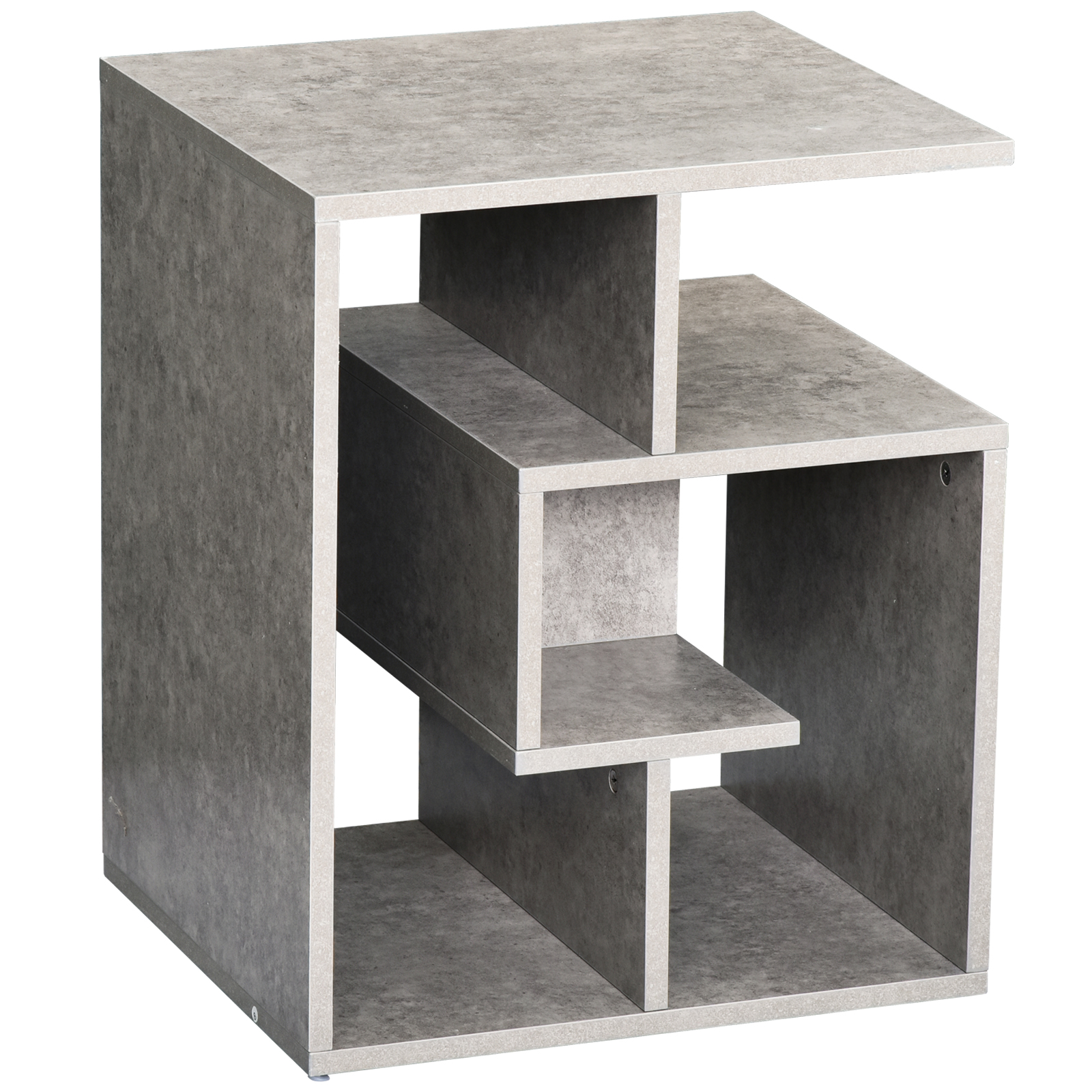 Side Table, 3 Tier End Table with Open Storage Shelves, Living Room Coffee Table Organiser Unit, Cement Colour - Life Essentials