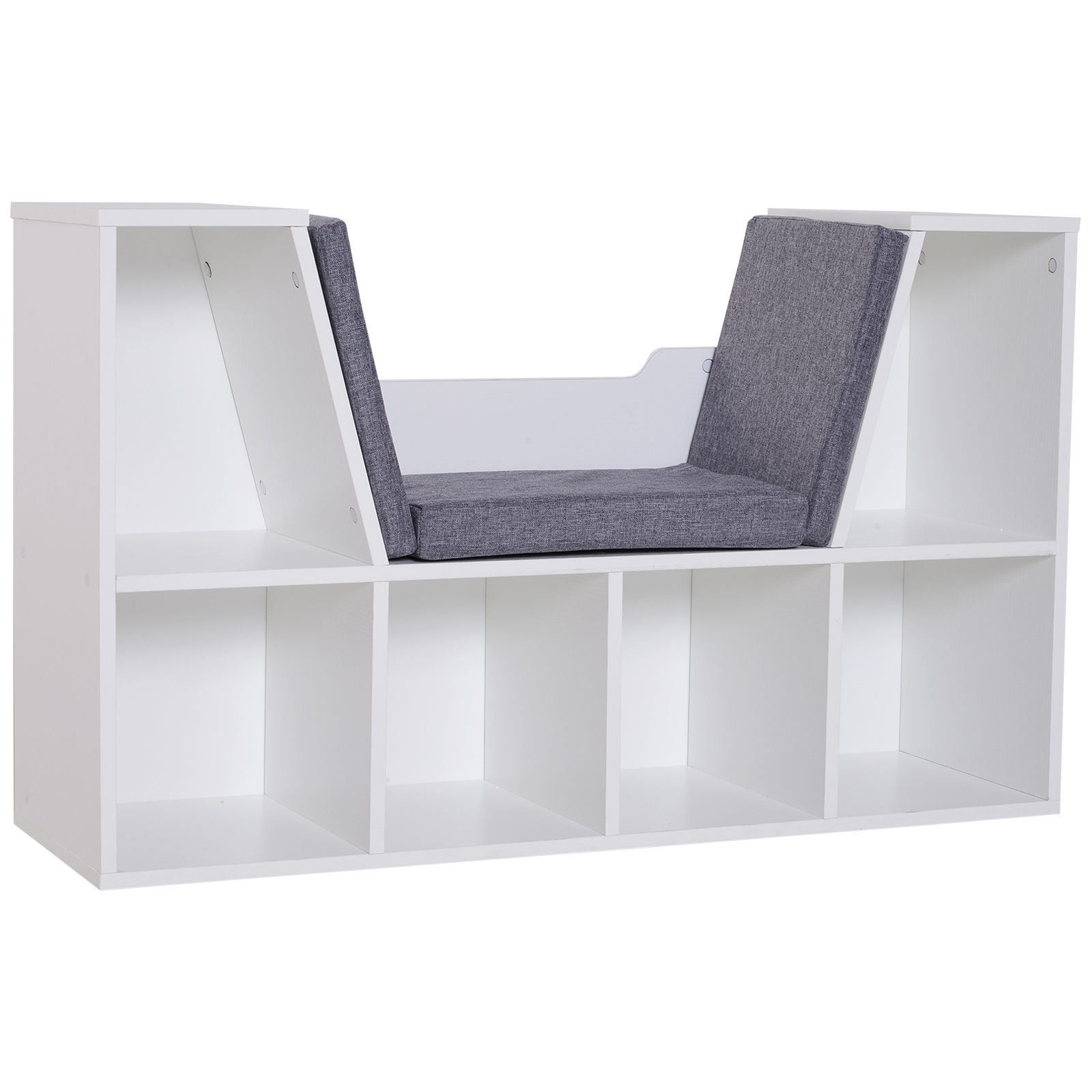 Bookcase Shelf Storage Seat with Cushion Sideboard Kids Children Reading Bedroom Living Room Organizer White - Life Essentials