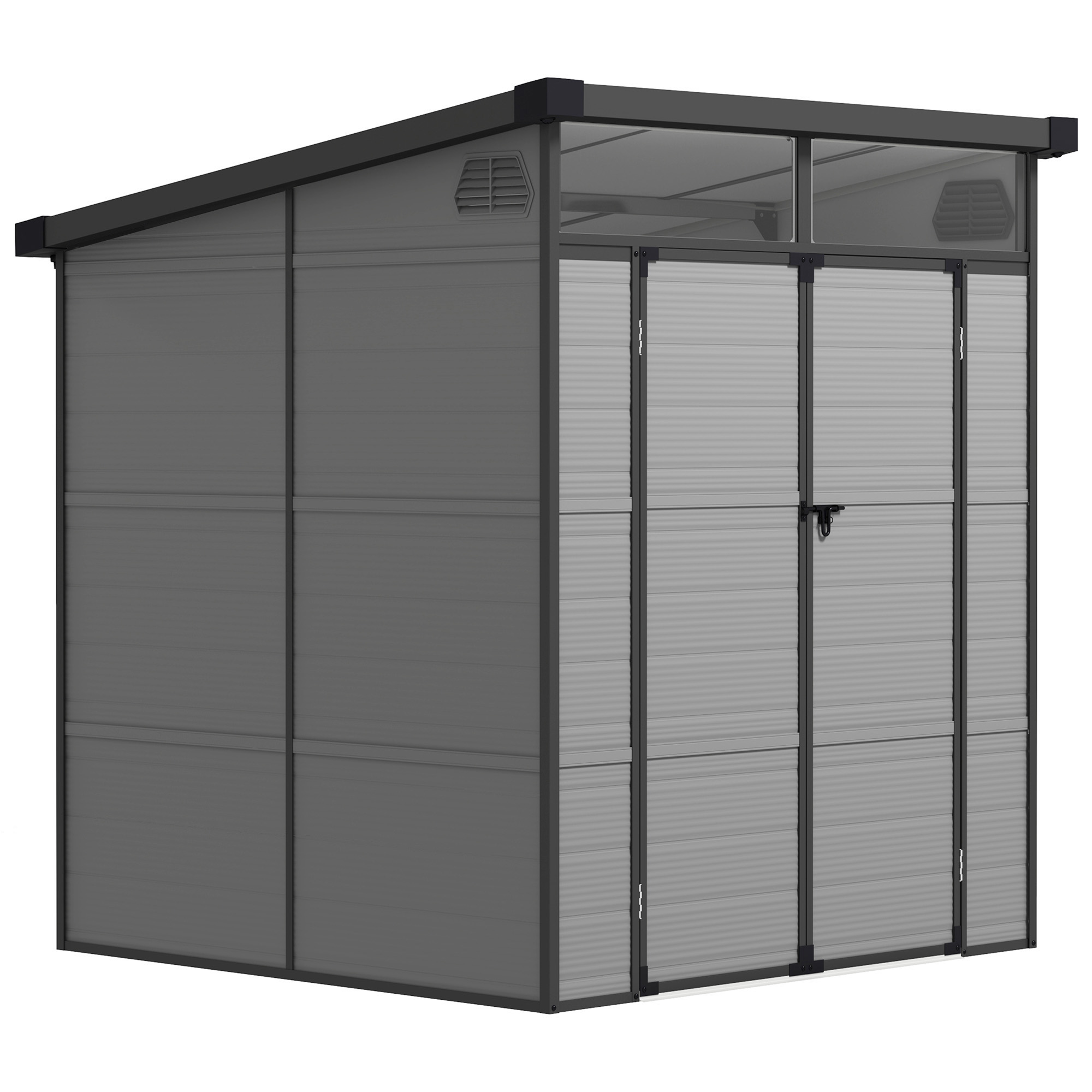 SUNVISTA 6 x 6ft Outdoor Storage Shed, Plastic Garden Shed with Windows and Air Vents, Light Grey - Life Essentials