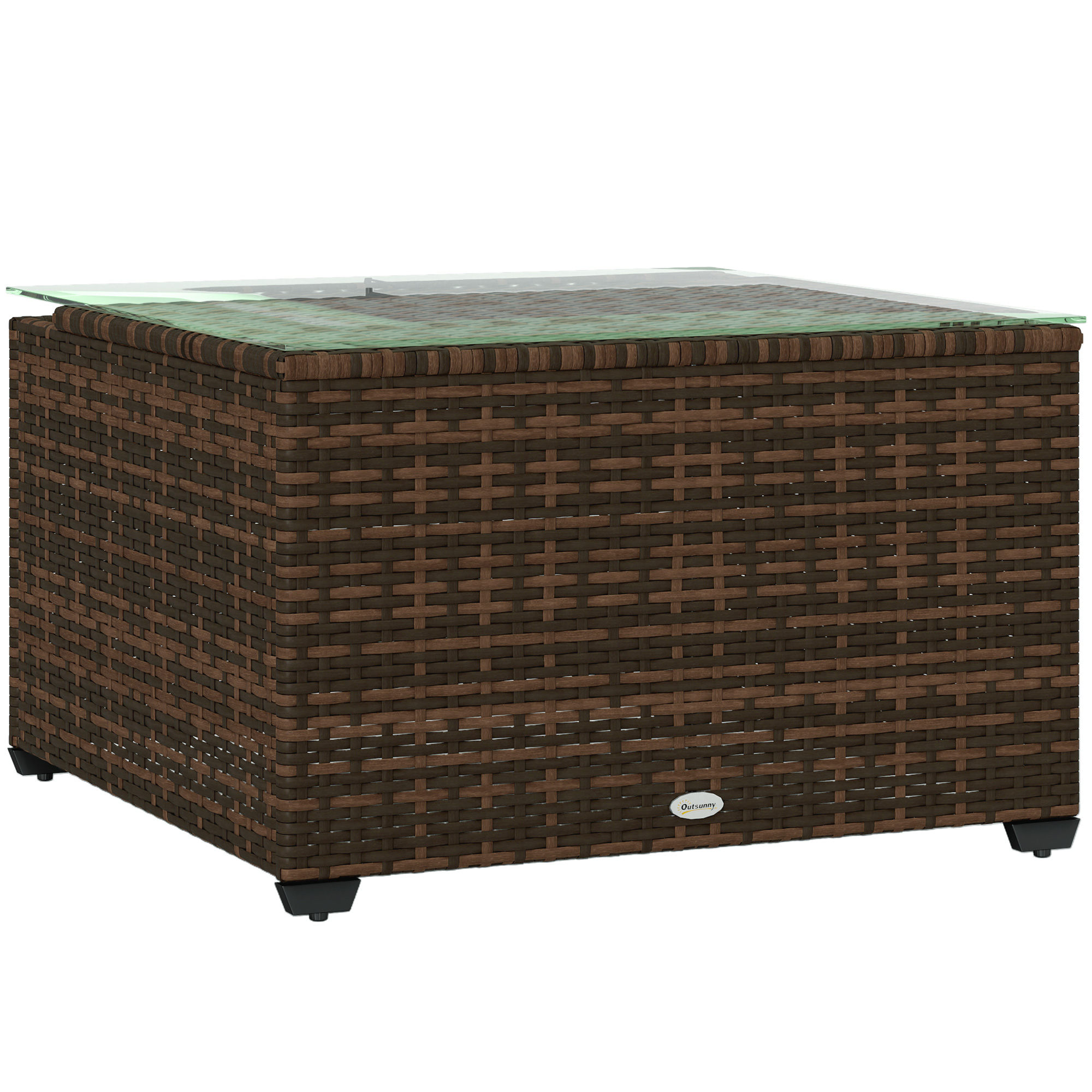 SUNVISTA 62 x 62cm Glass-Top Rattan Side Table - Brown - Life Essentials