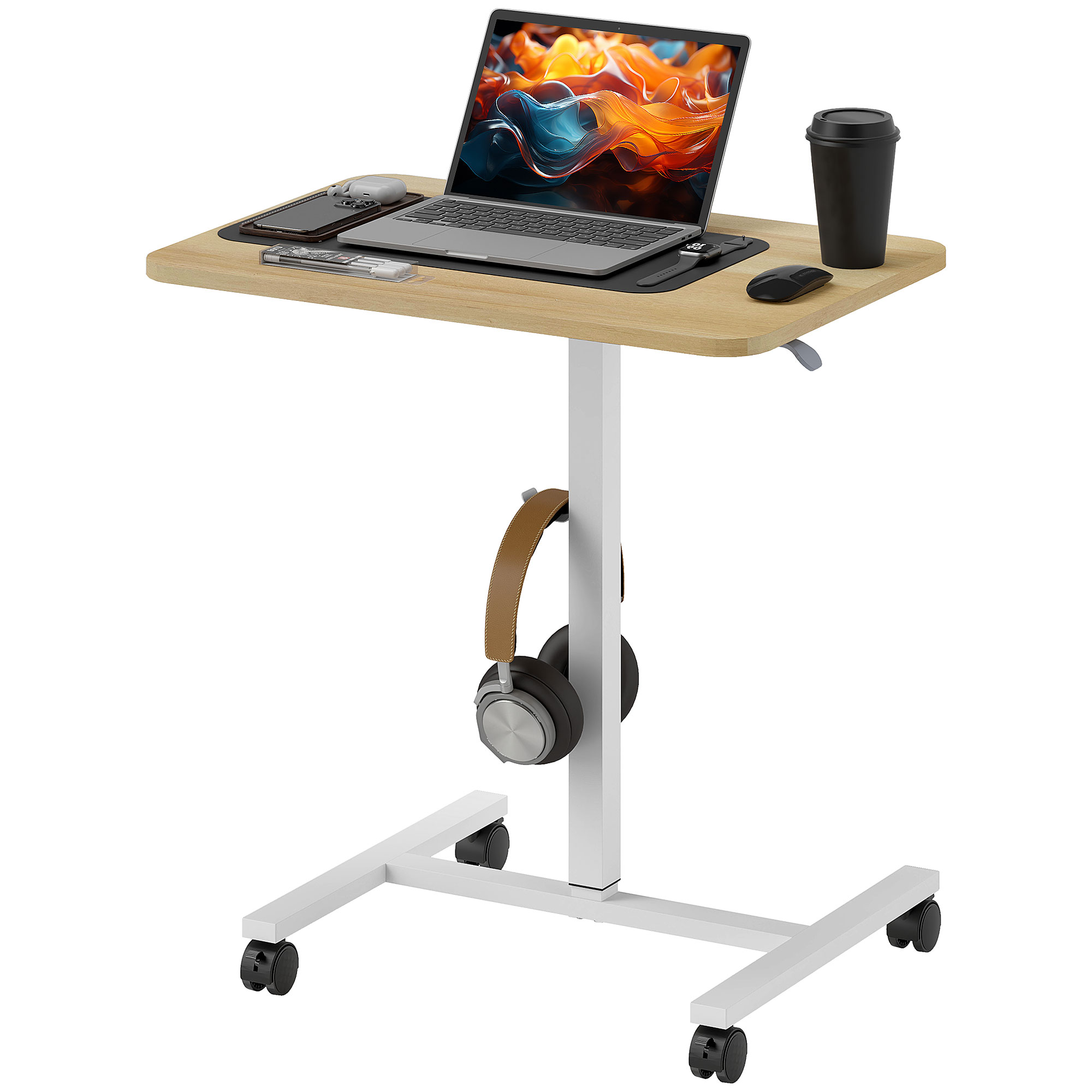 Office Desk - Height Adjustable Standing Desk with Pneumatic Sit Stand Feature White 71cm - Life Essentials