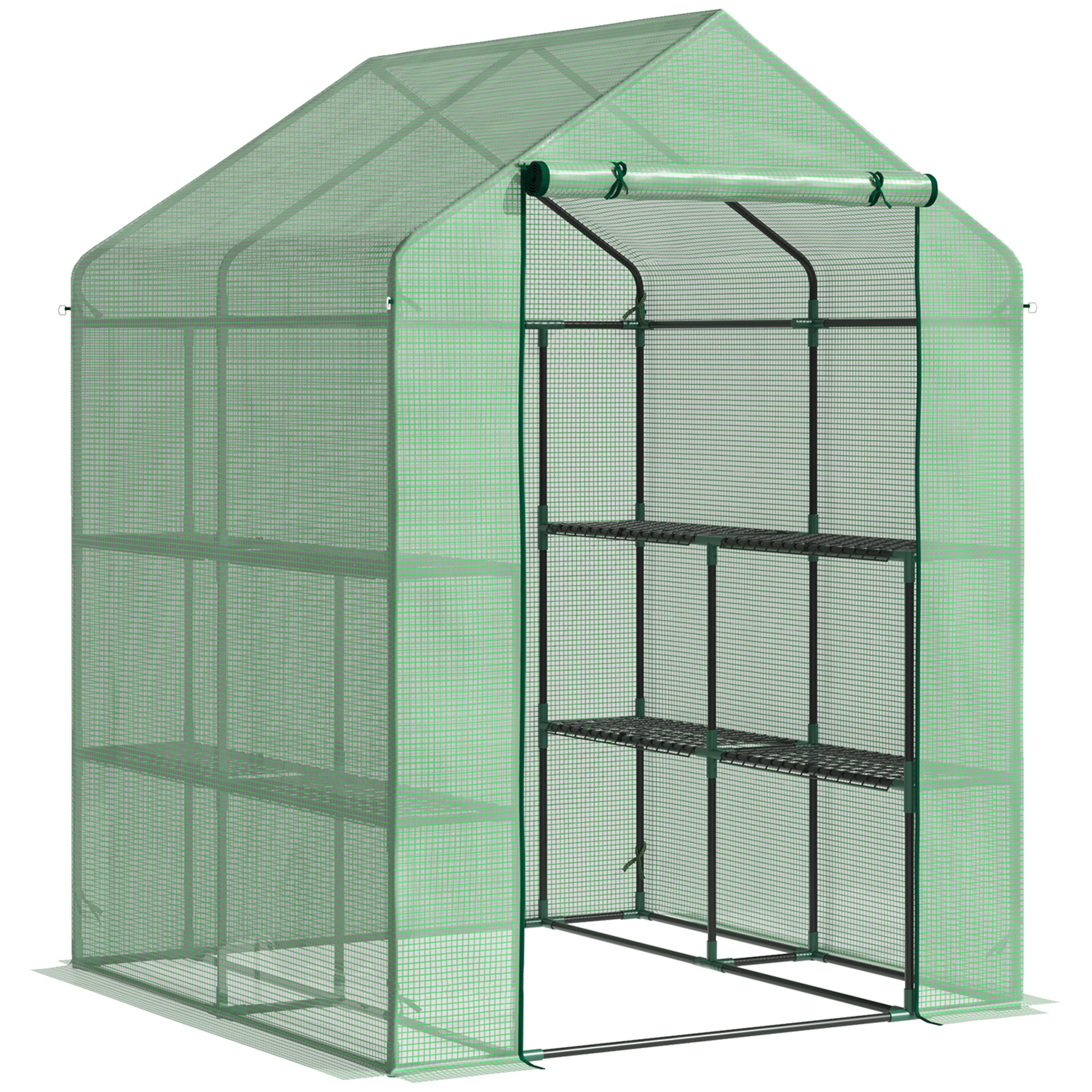 Walk in Garden Greenhouse with Shelves Polytunnel Steeple Green house Grow House Removable Cover 143x138x190cm, Green - Life Essentials