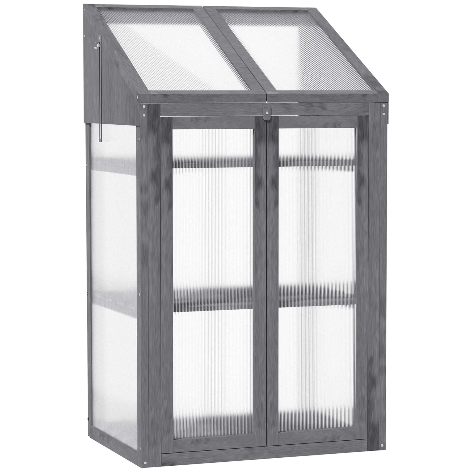 3-Tier Wooden Cold Frame Greenhouse Garden Grow House w/ Polycarbonate Glazing, Openable Lid, 70 x 50 x 120 cm, Grey - Life Essentials