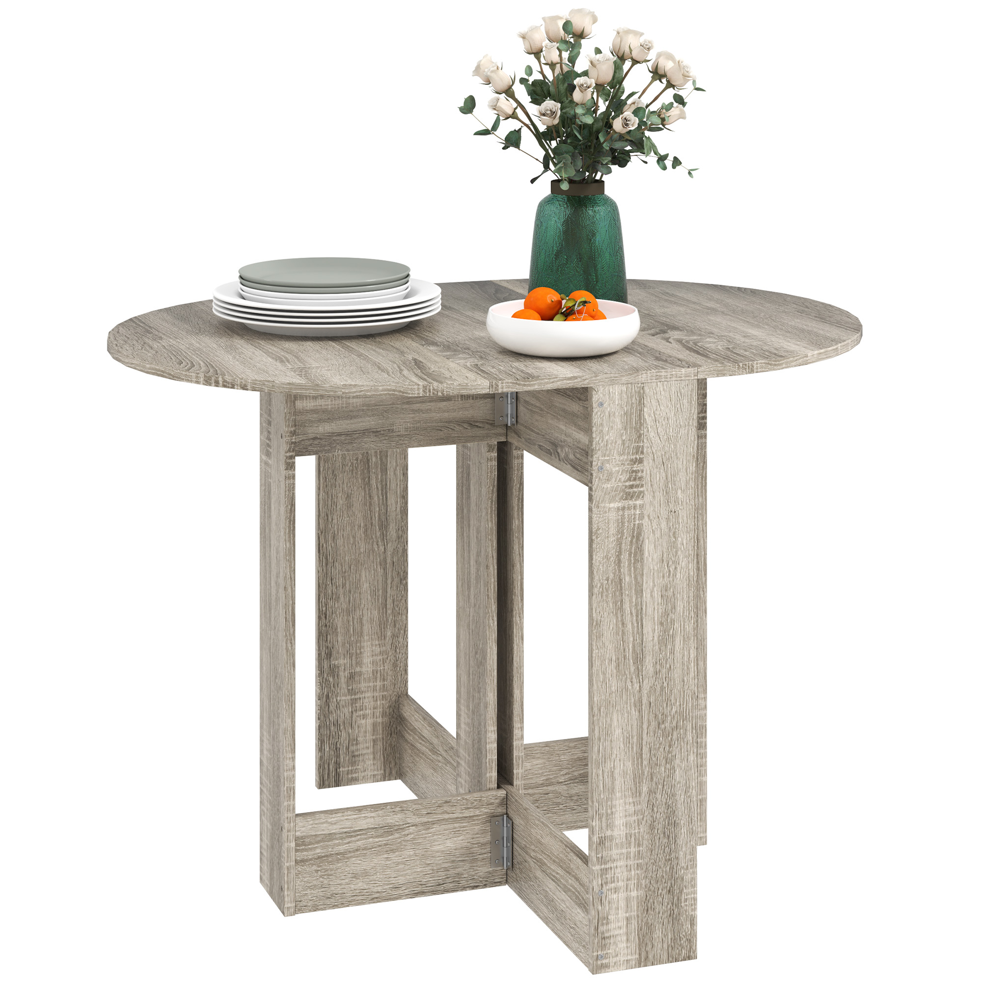 HERON Space-saving Drop Leaf Table, Folding Dining Table for Small Space, Kitchen, Dining Room, Grey - Life Essentials