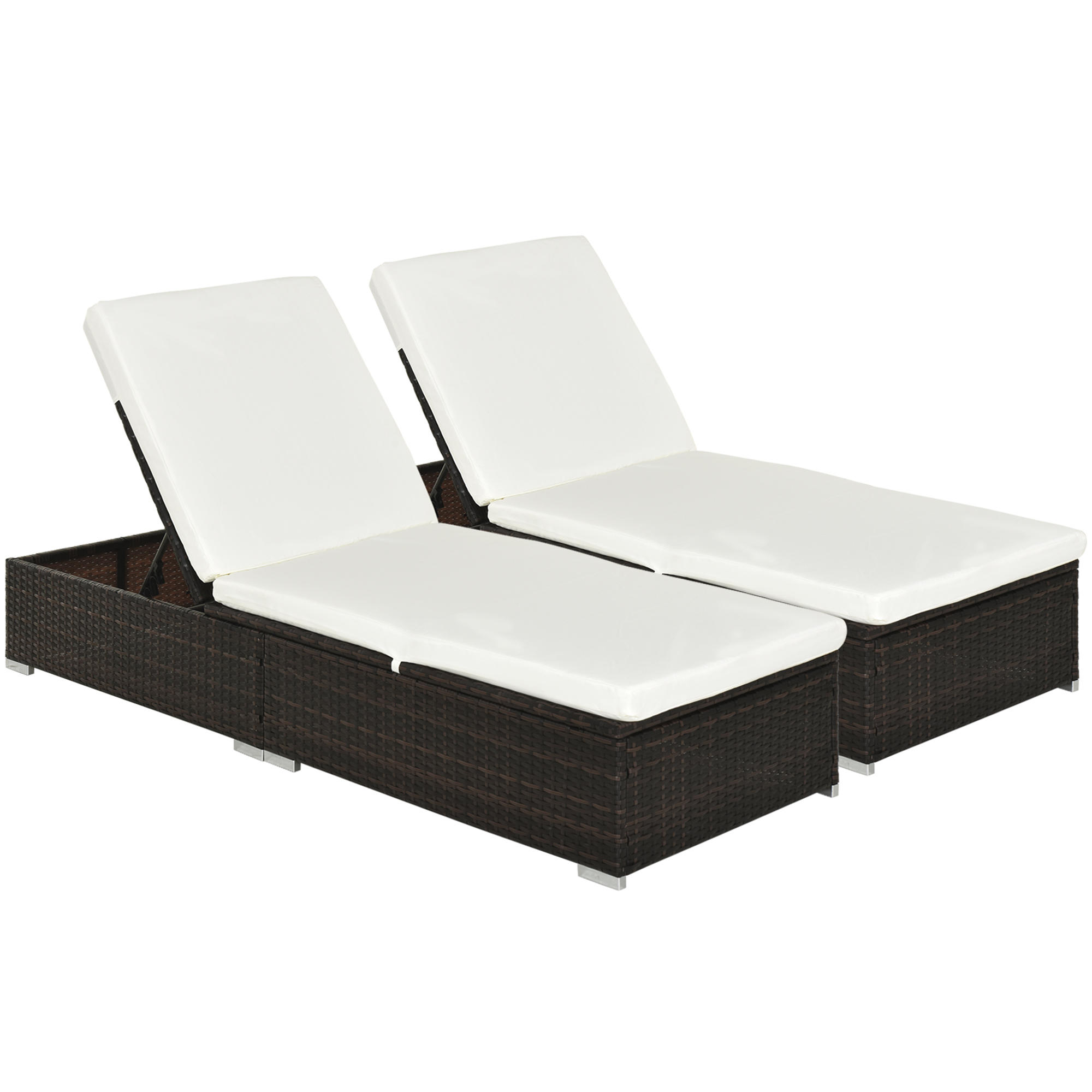 2 Pieces Outdoor PE Rattan Sun Loungers set of 2 with Cushion, Garden Wicker Sunbed Furniture with 5-Level Recliner Backrest, Brown - Life Essentials