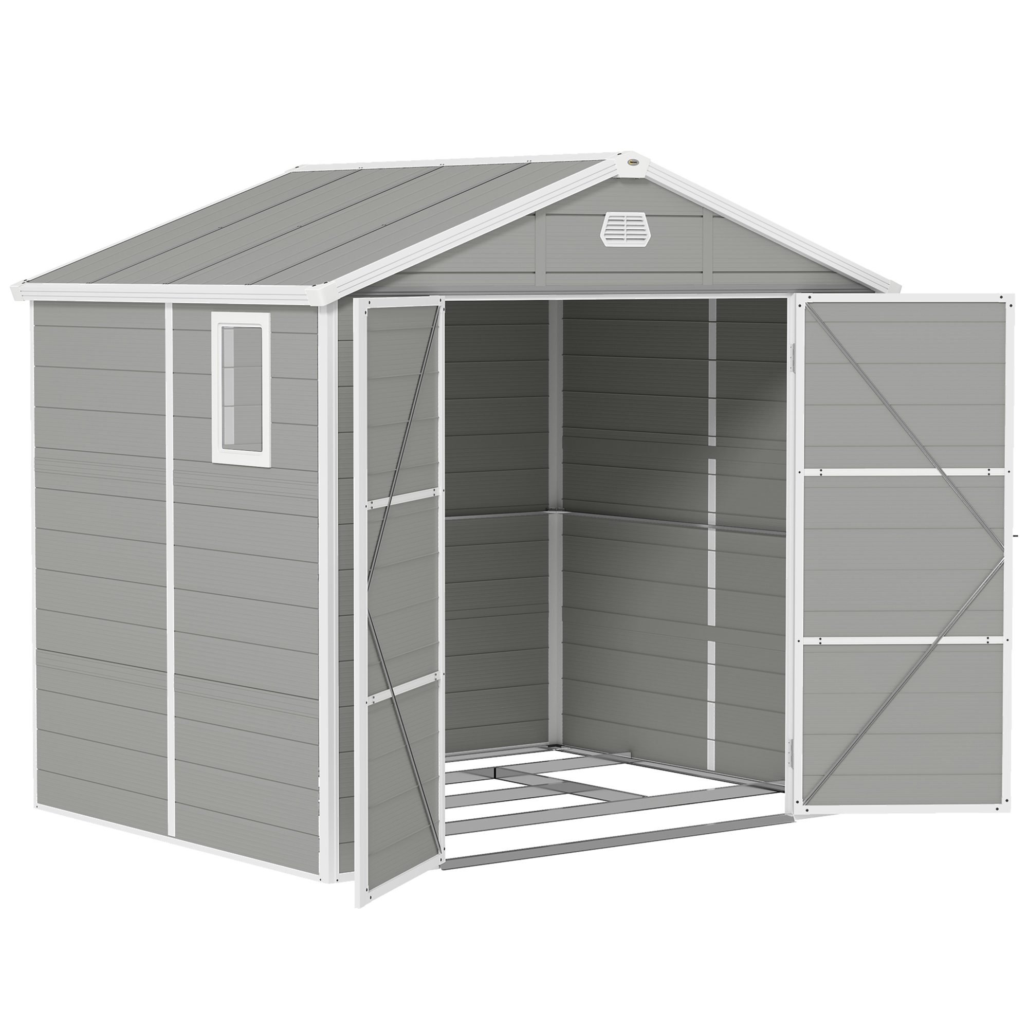 SUNVISTA 7.9ft x 6.2ft Aluminium Frame and Plastic Wall Shed, with Foundation - Light Grey - Life Essentials