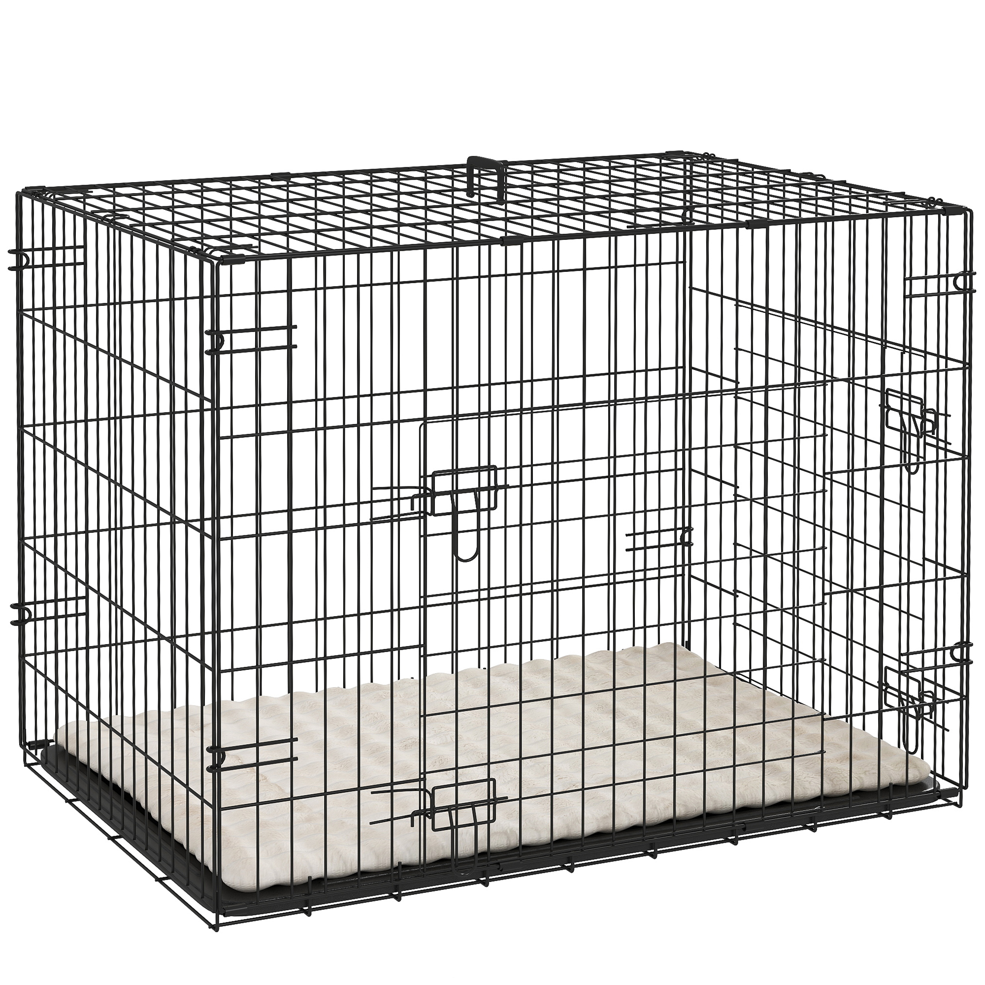 PAWSTER Foldable Dog Crate with 2 Doors with Tray, Soft Cushion, for Small Dogs, 76 x 53 x 60, Black - Life Essentials