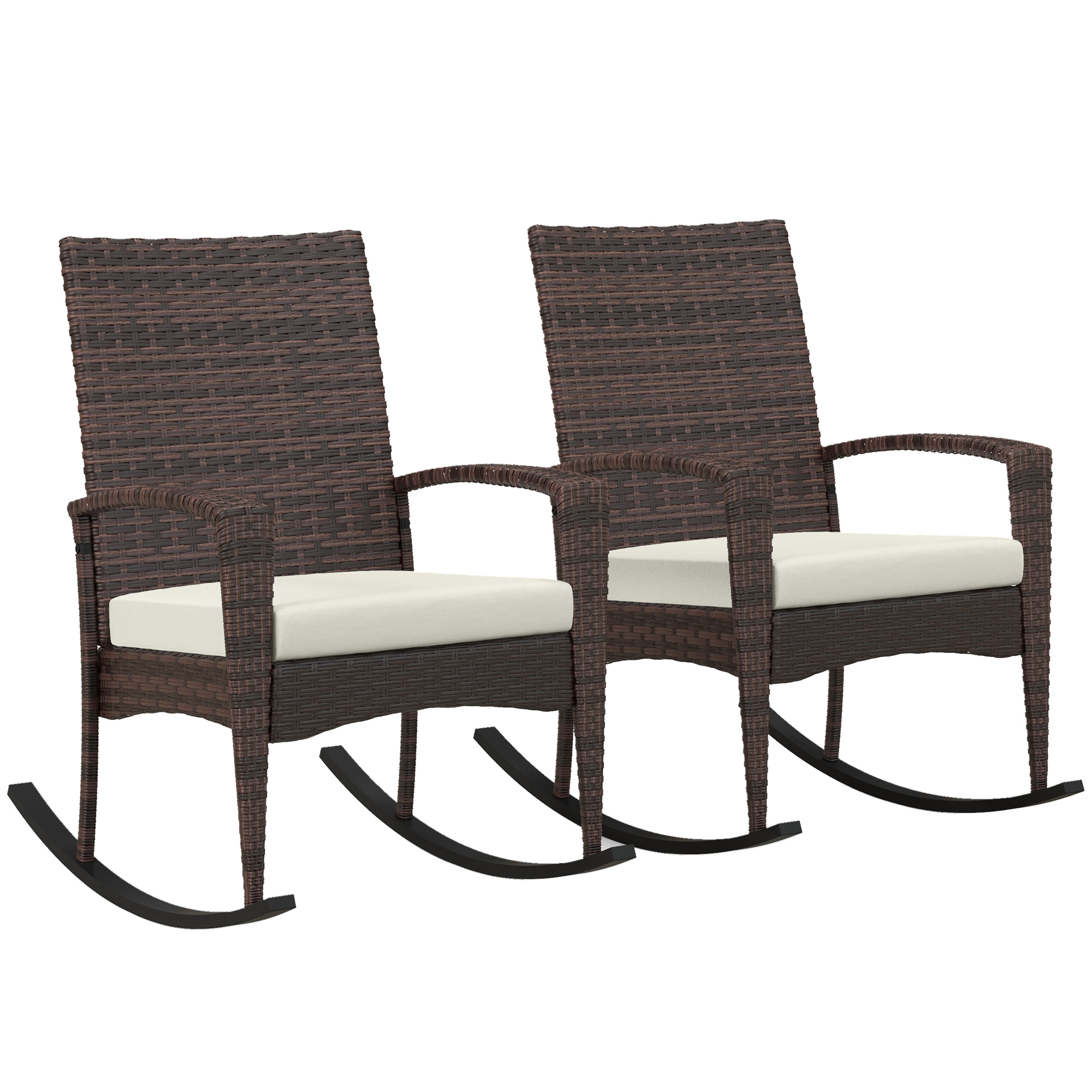 Jones Outdoor PE Rattan Rocking Chair Set of 2 with Cushion - Brown - Life Essentials