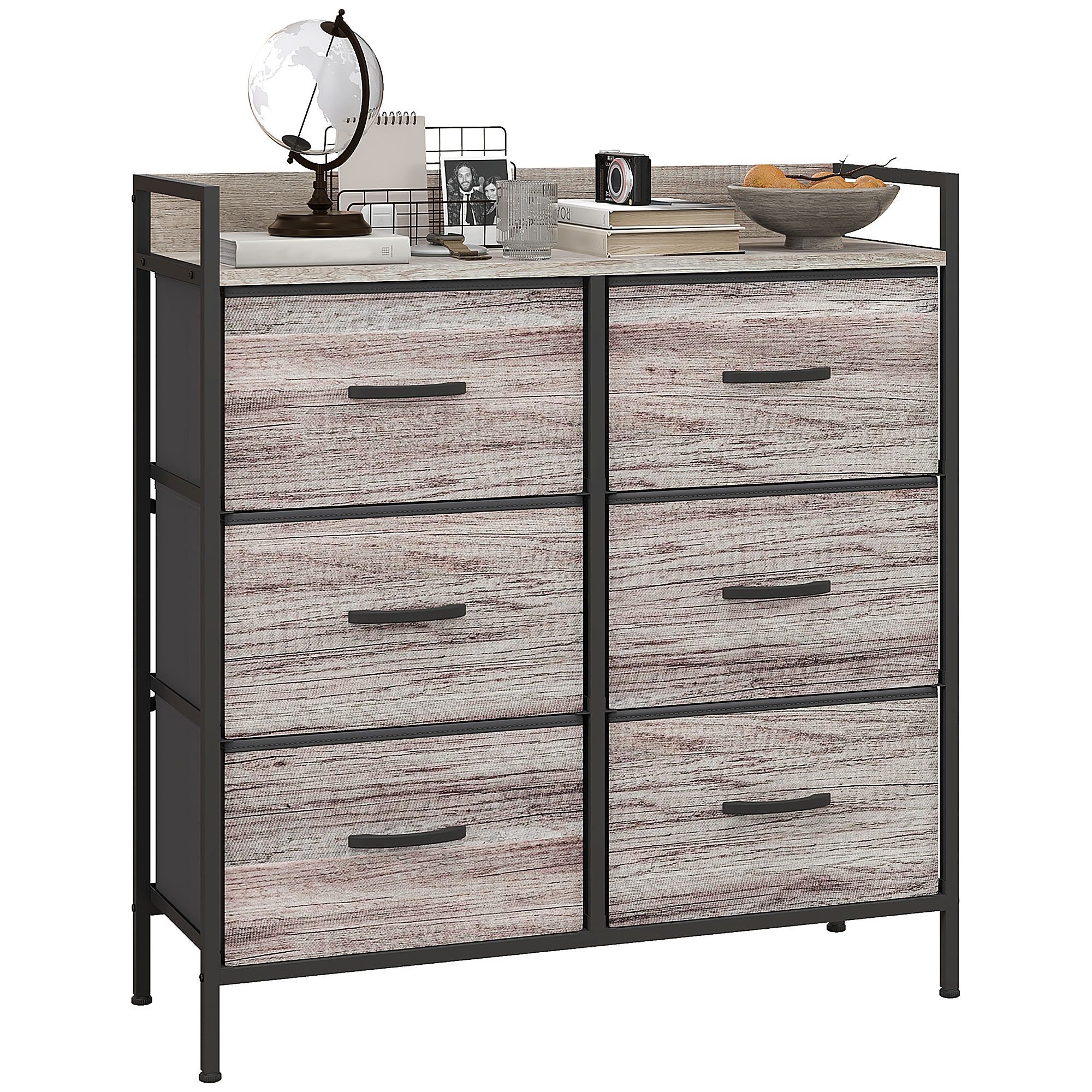 WENZA Grey Chest of Drawers - Medium-sized, 6 Drawers, Double, Fabric - Life Essentials