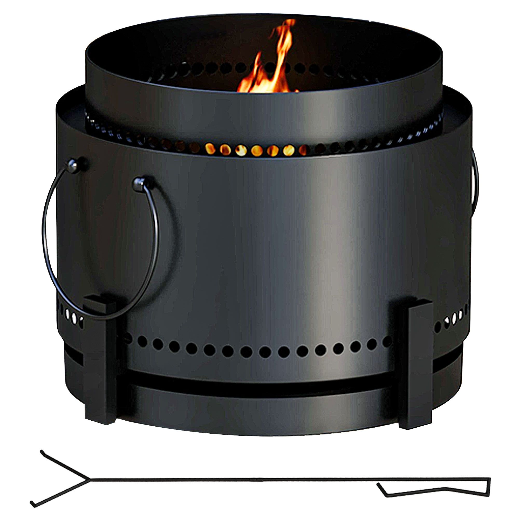 Smokeless Fire Pit, 37cm Portable Wood Burning Firepit with Poker for Garden Camping Bonfire Party, Metal, Black - Life Essentials