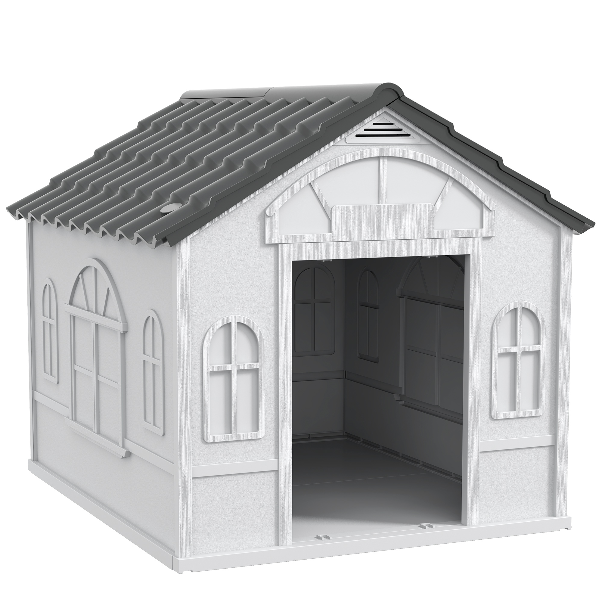 Plastic Weatherproof Dog House, Grey - Life Essentials