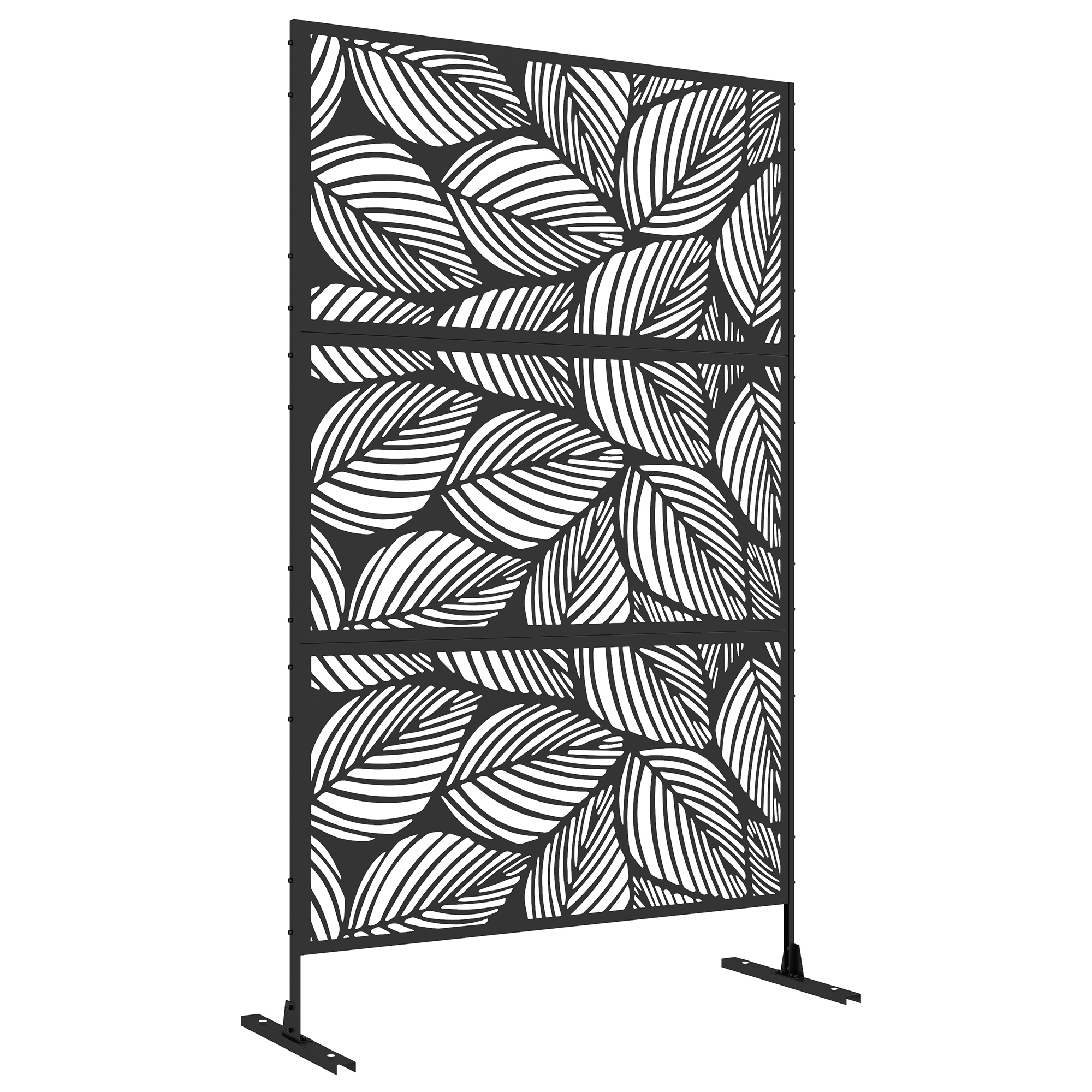Metal Decorative Privacy Screen Outdoor Divider, Black Leaf - Life Essentials