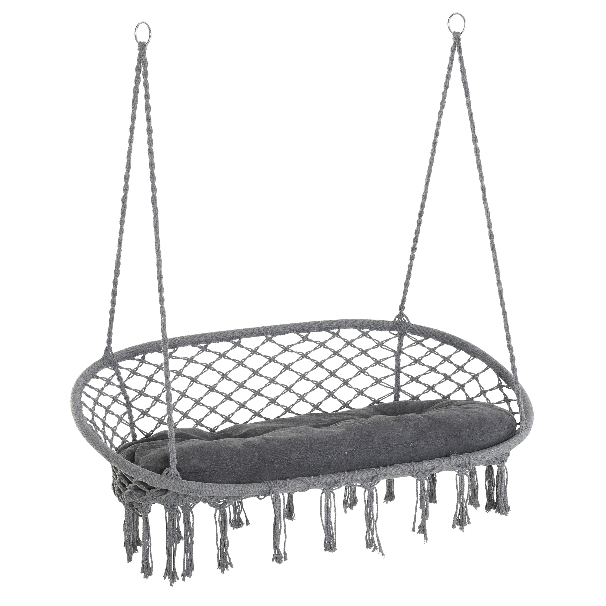 Hanging Hammock Chair Cotton Rope Porch Swing with Metal Frame and Cushion, Large Macrame Seat for Garden, Bedroom, Living Room, Dark Grey - Life 