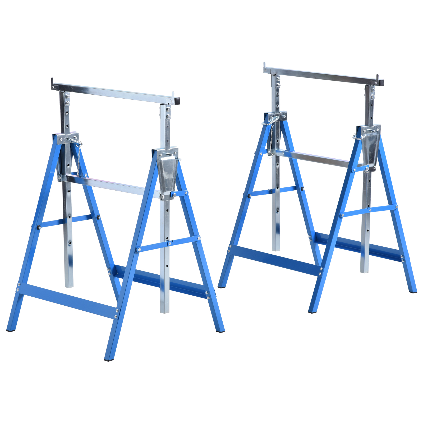 Set of 2 Adjustable Telescopic Builders Trestle DIY Steel Work Bench Carpenter Folding Saw Horse Tools Blue - Life Essentials