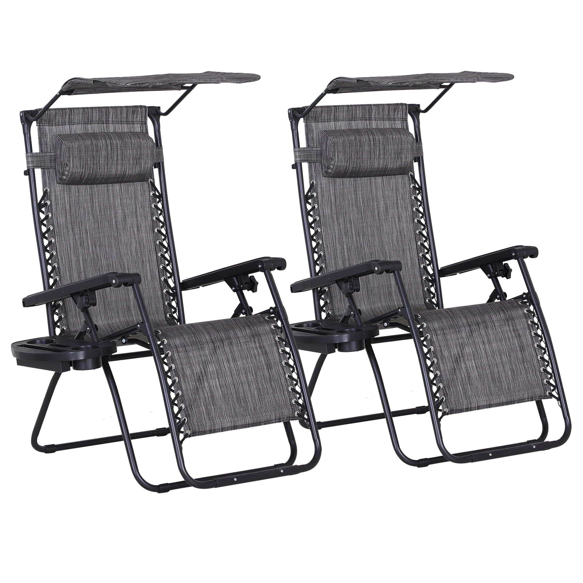 Jones 2-Piece Reclining Garden Chair with Footrest and Cup Holder - Grey - Life Essentials
