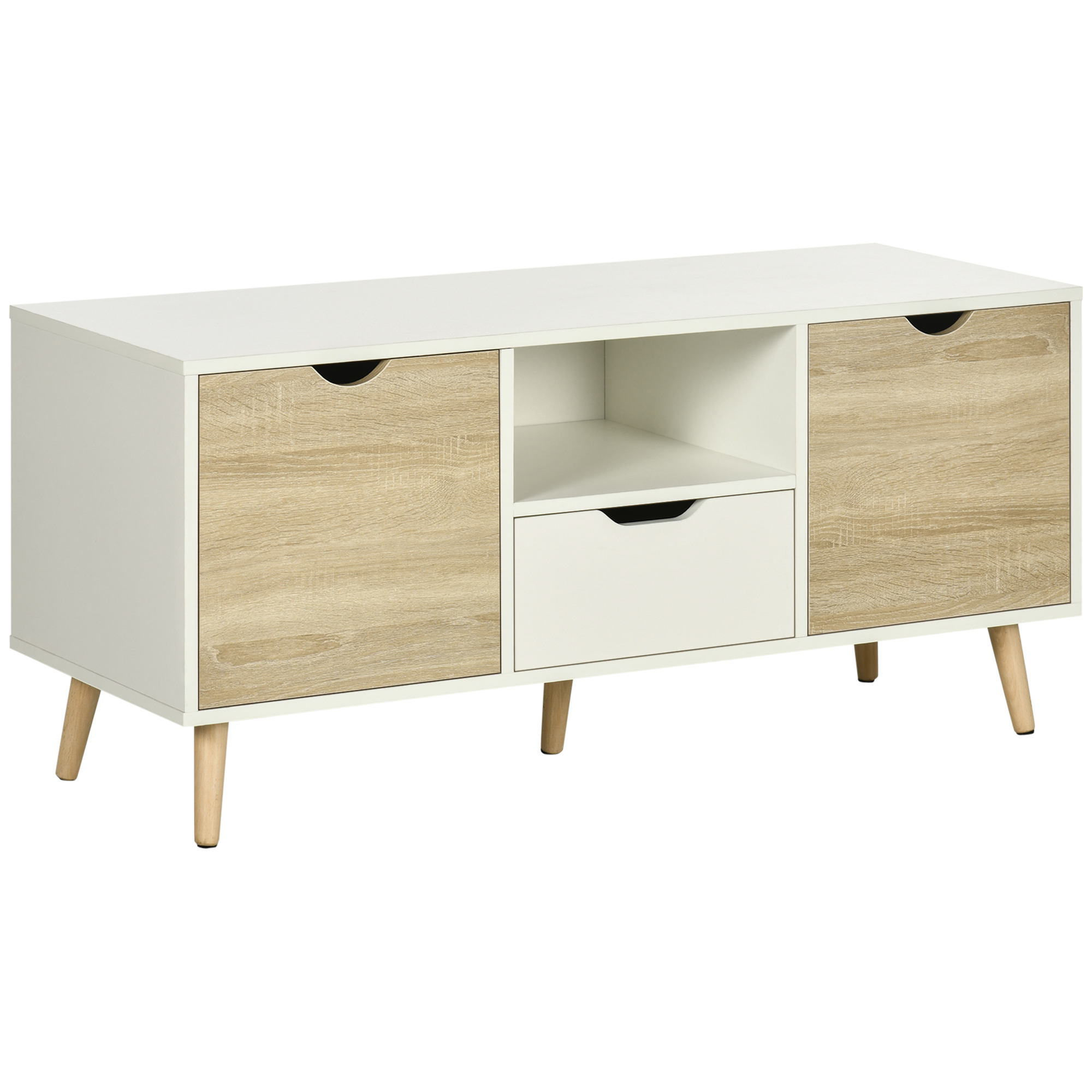 TV Unit Cabinet for TVs up to 50 Inches, TV Stand with Storage Cabinets and Drawer for Living Room and Bedroom, Natural - Life Essentials