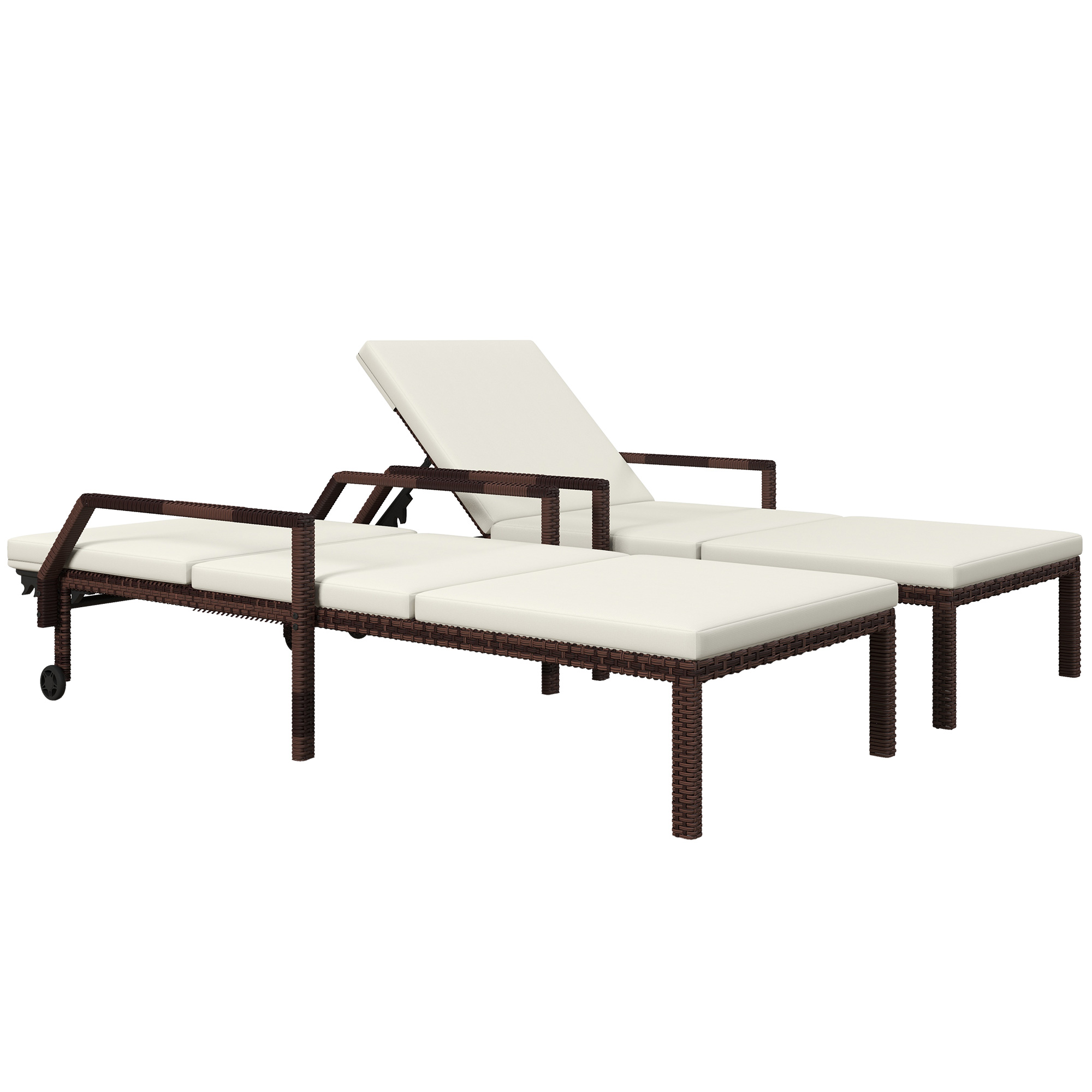 Jones Outdoor PE Rattan Sun Lounger Set of 2 with Wheels - Cream White - Life Essentials