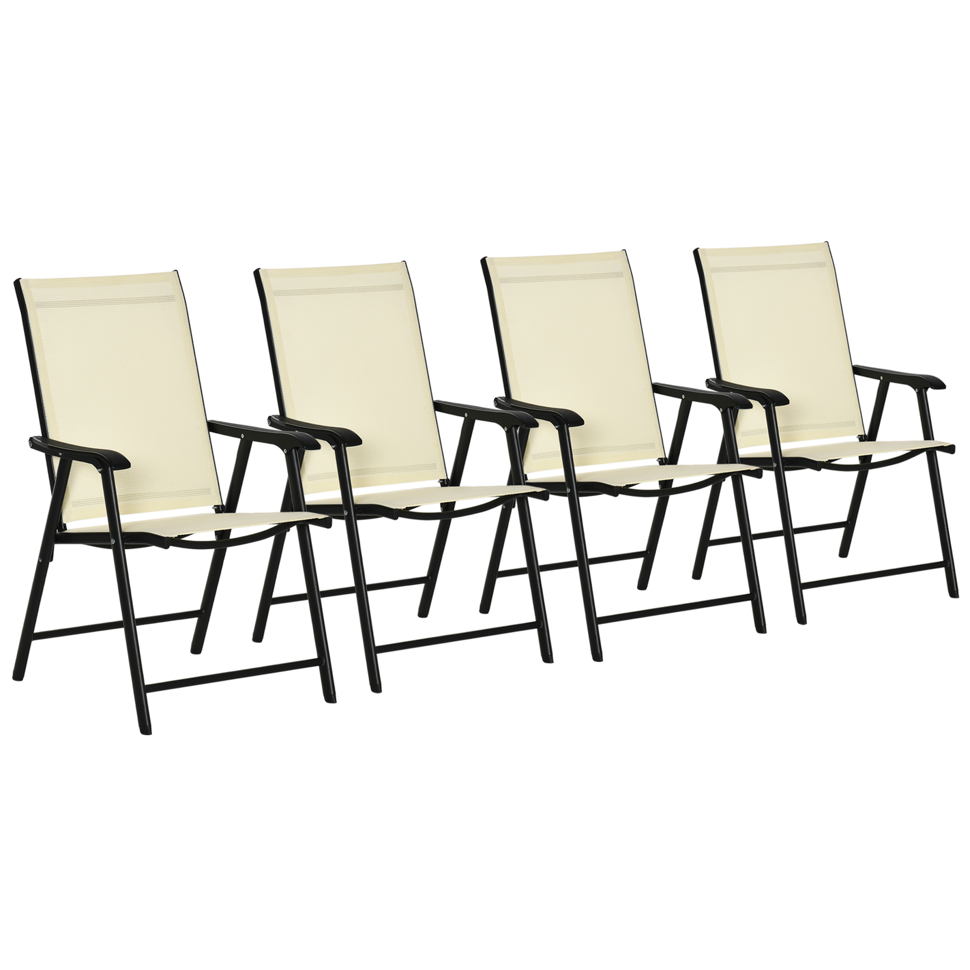 Set of 4 Folding Garden Chairs with Breathable Mesh Seat - Beige - Life Essentials