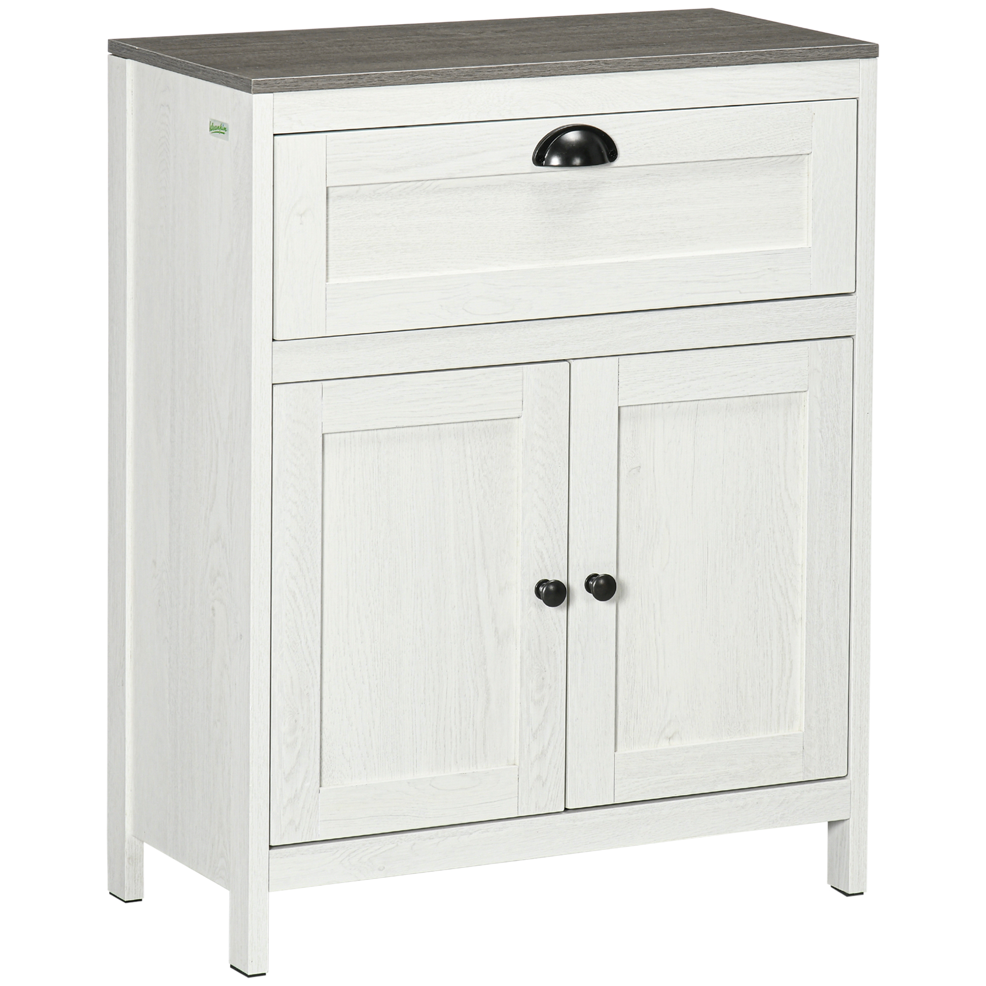 Bathroom Floor Cabinet, Freestanding Storage Cupboard with Drawer, Double Door Cabinet and Adjustable Shelf, White - Life Essentials
