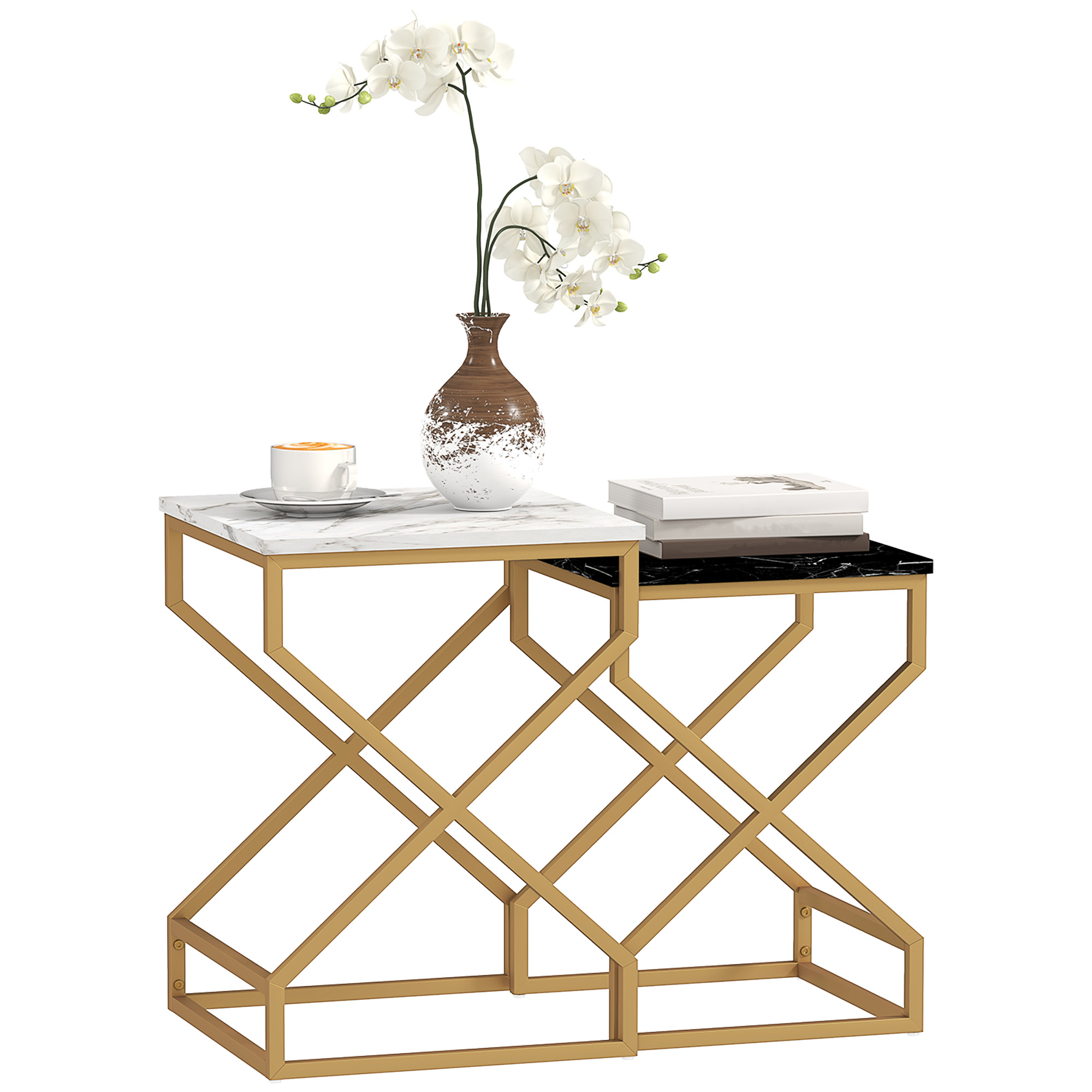 HERON Set of Two Marble-Effect Nesting Tables - Life Essentials