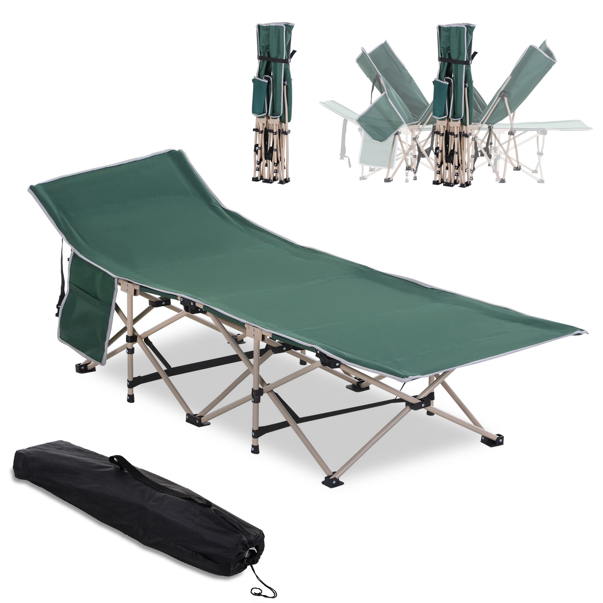 Single Person Camping Folding Cot Outdoor Patio Portable Military Sleeping Bed Travel Guest Leisure Fishing with Carry Bag, Green - Life Essentials
