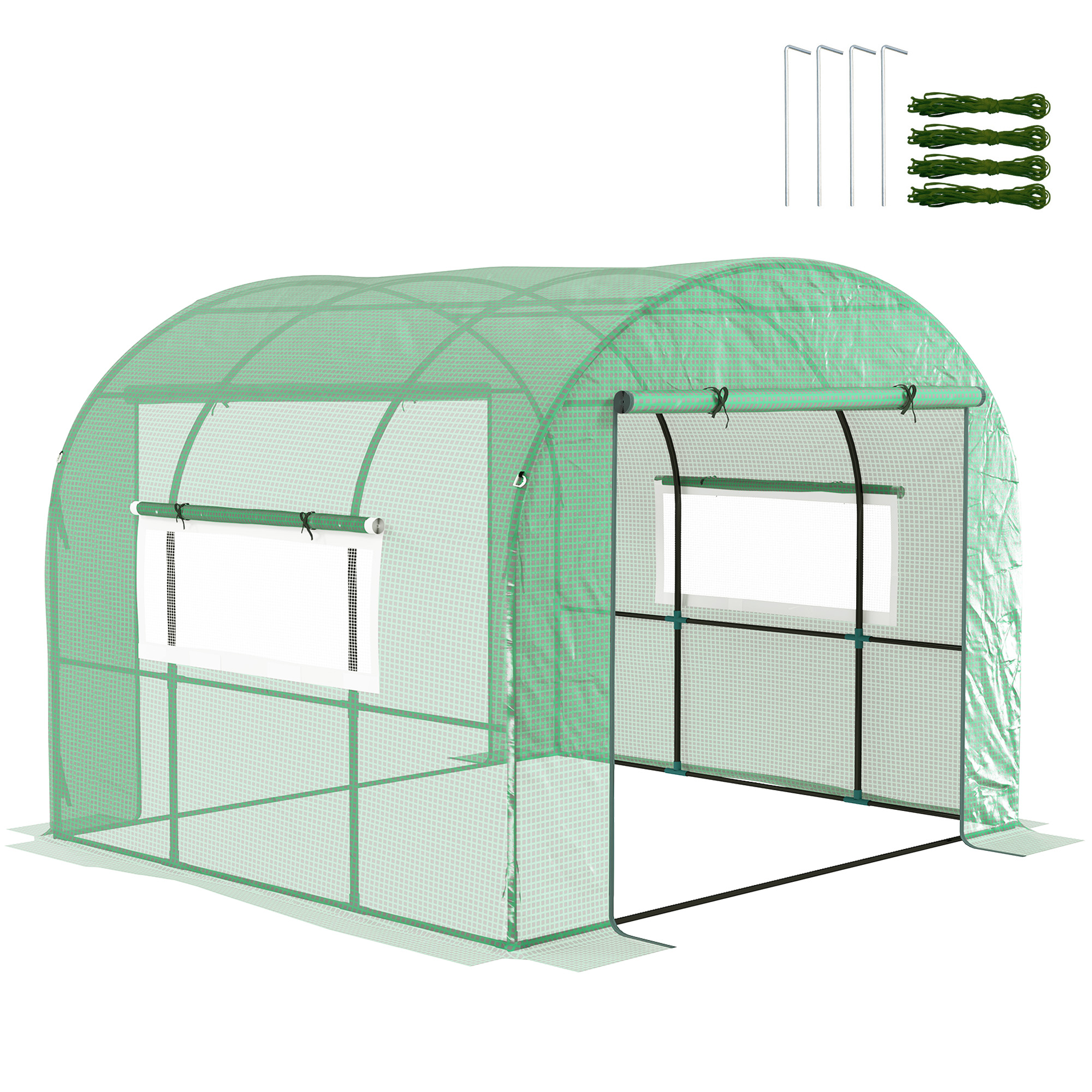 SUNVISTA 300 x 300cm Walk-In Polytunnel Greenhouse - Green - Life Essentials