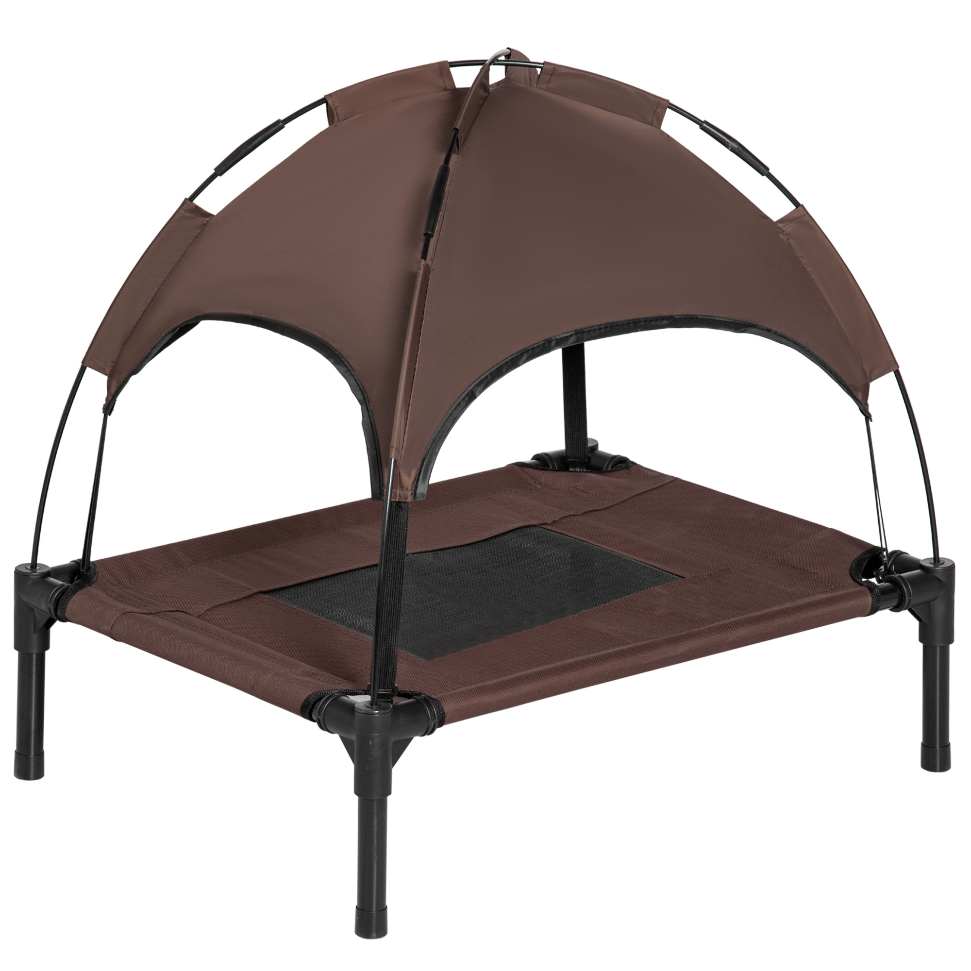 Raised Dog Bed Waterproof Elevated Pet Cot with Breathable Mesh UV Protection Canopy Coffee, for Small Dogs, 61 x 46 x 62cm - Life Essentials