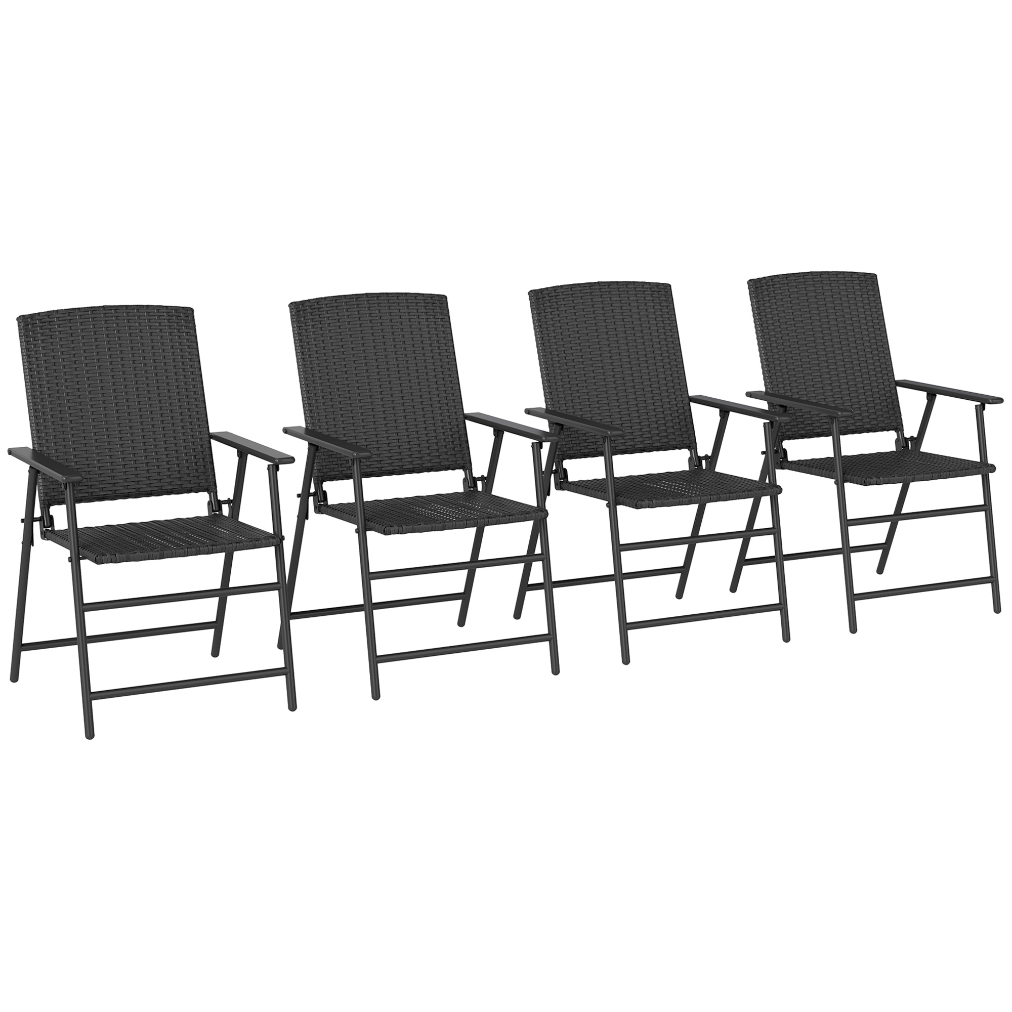 SUNVISTA Set of Four Folding Rattan Seat Chairs - Black - Life Essentials