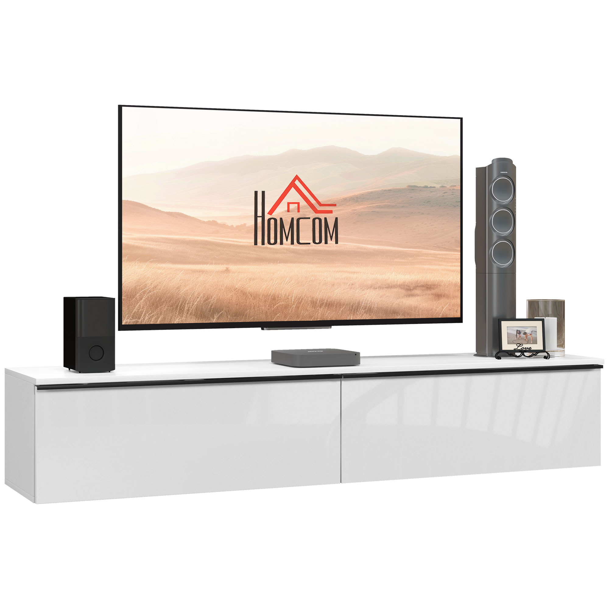 Scott 160cm High Gloss Floating TV Unit Stand - White - Life Essentials