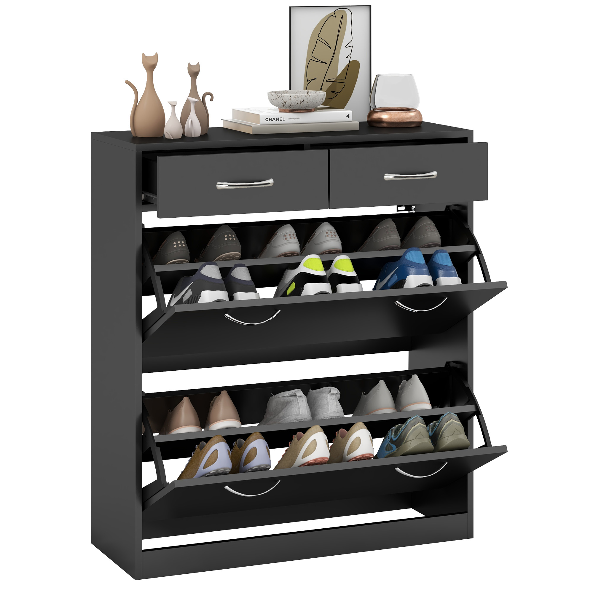 ALFI 2 Flip Drawers Medium Shoe Cabinet Black - Life Essentials