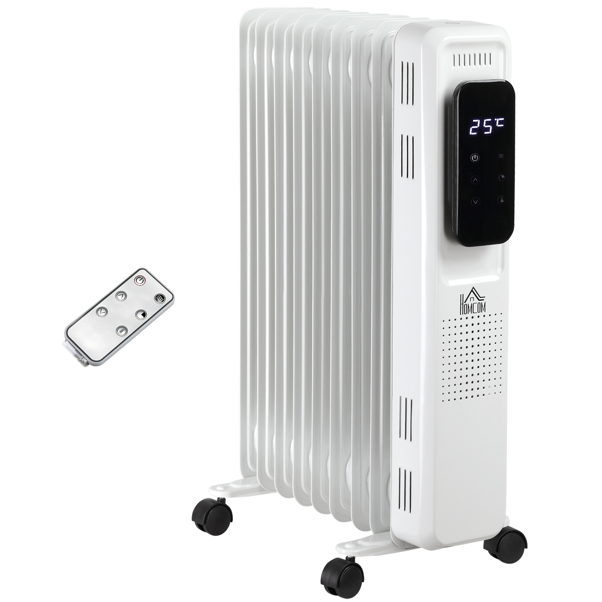 9 Fin Portable Electric Heater 2180W Oil Filled Radiator with LED Display 3 Heat, Remote Control - White - Life Essentials