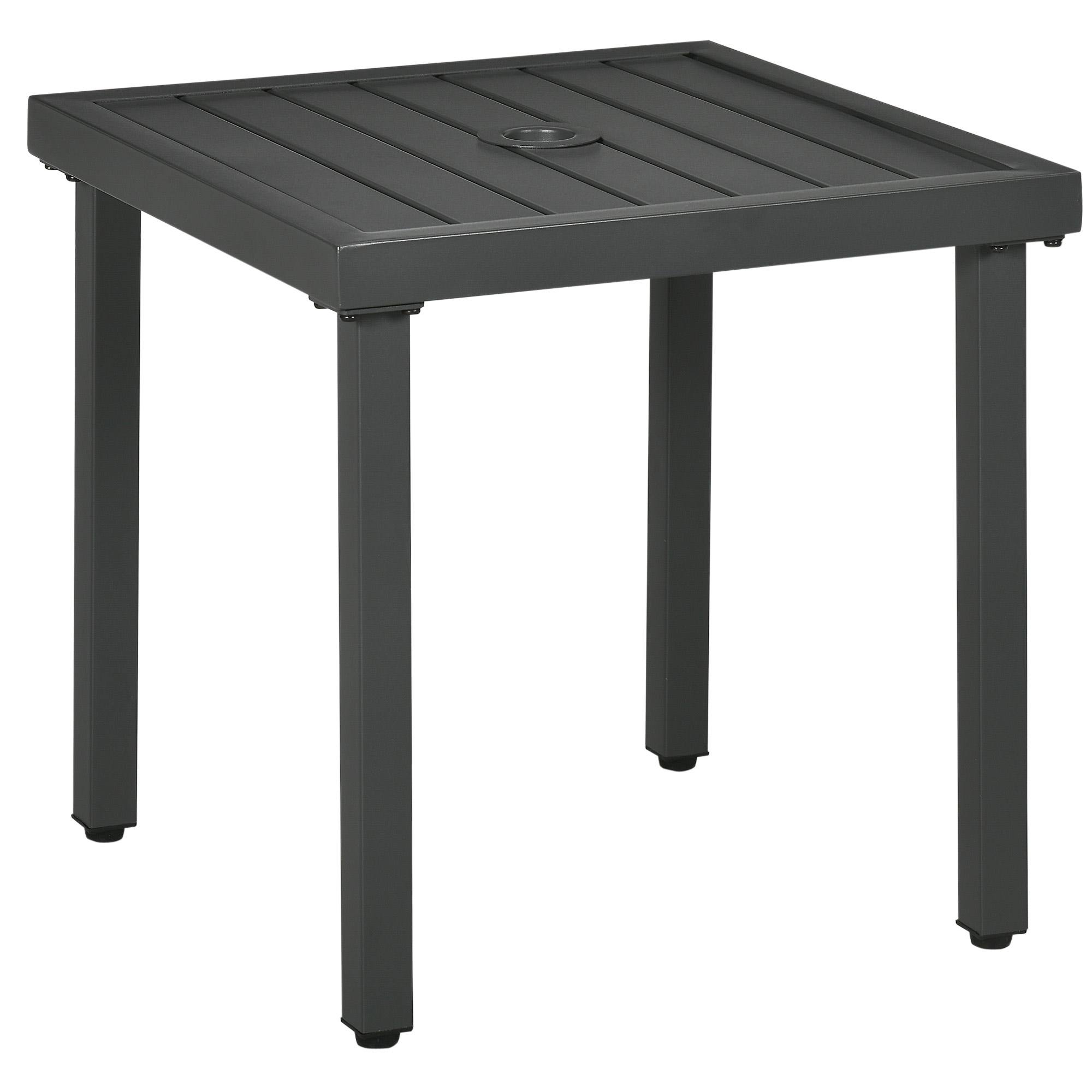 Garden Side Table, Patio Coffee Table with Umbrella Hole, End Table with Steel Frame for Balcony, Grey - Life Essentials