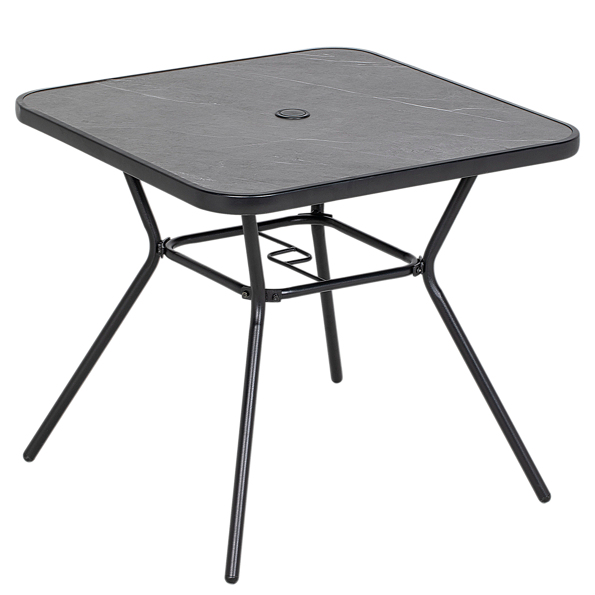 Square Outdoor Table, Patio Bistro Coffee Table with Faux-marbled Top and 42mm Umbrella Hole for Garden - Life Essentials