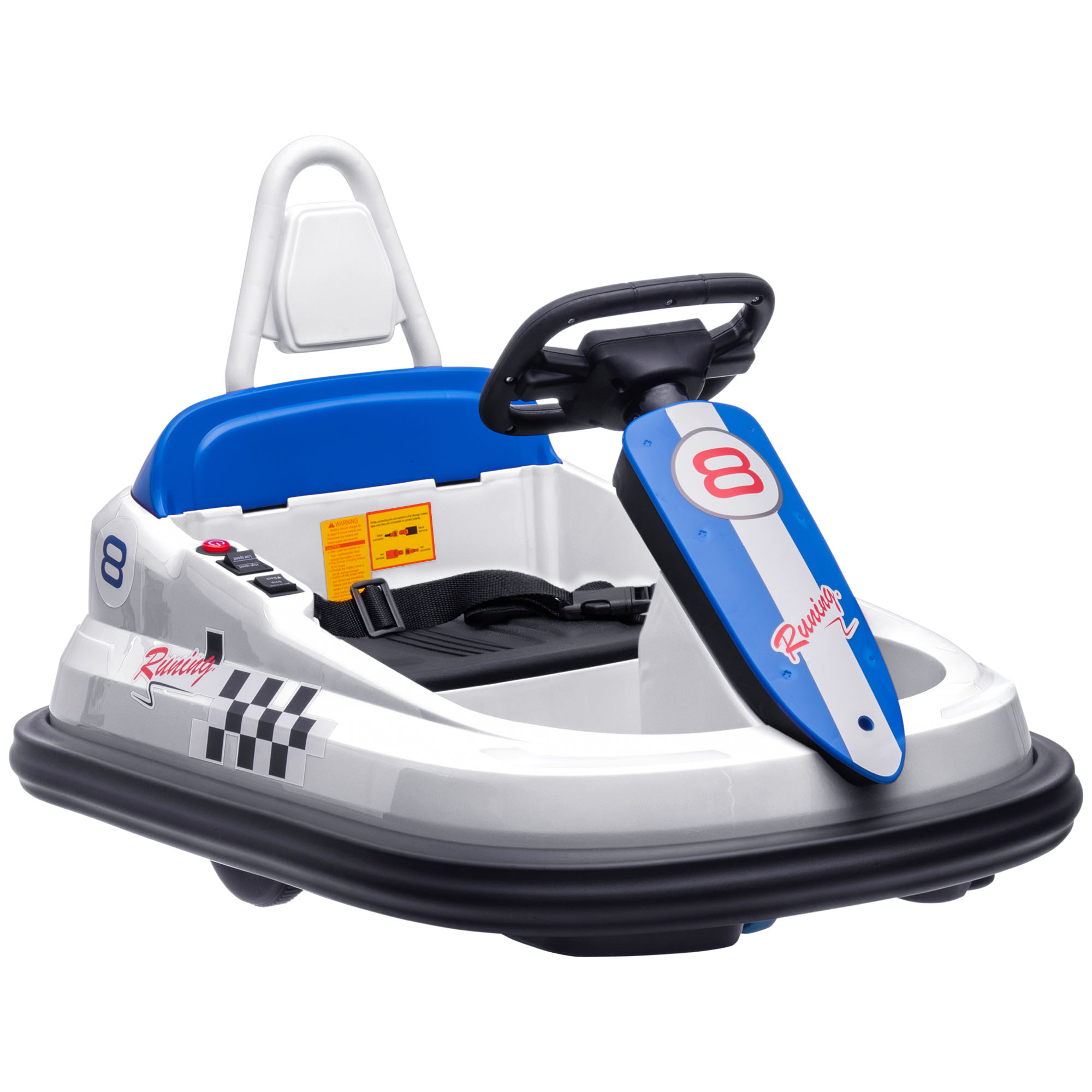 6V Electric Kids Bumper 360 Spin Waltz Car with Music, Horn, Lights - White - Life Essentials