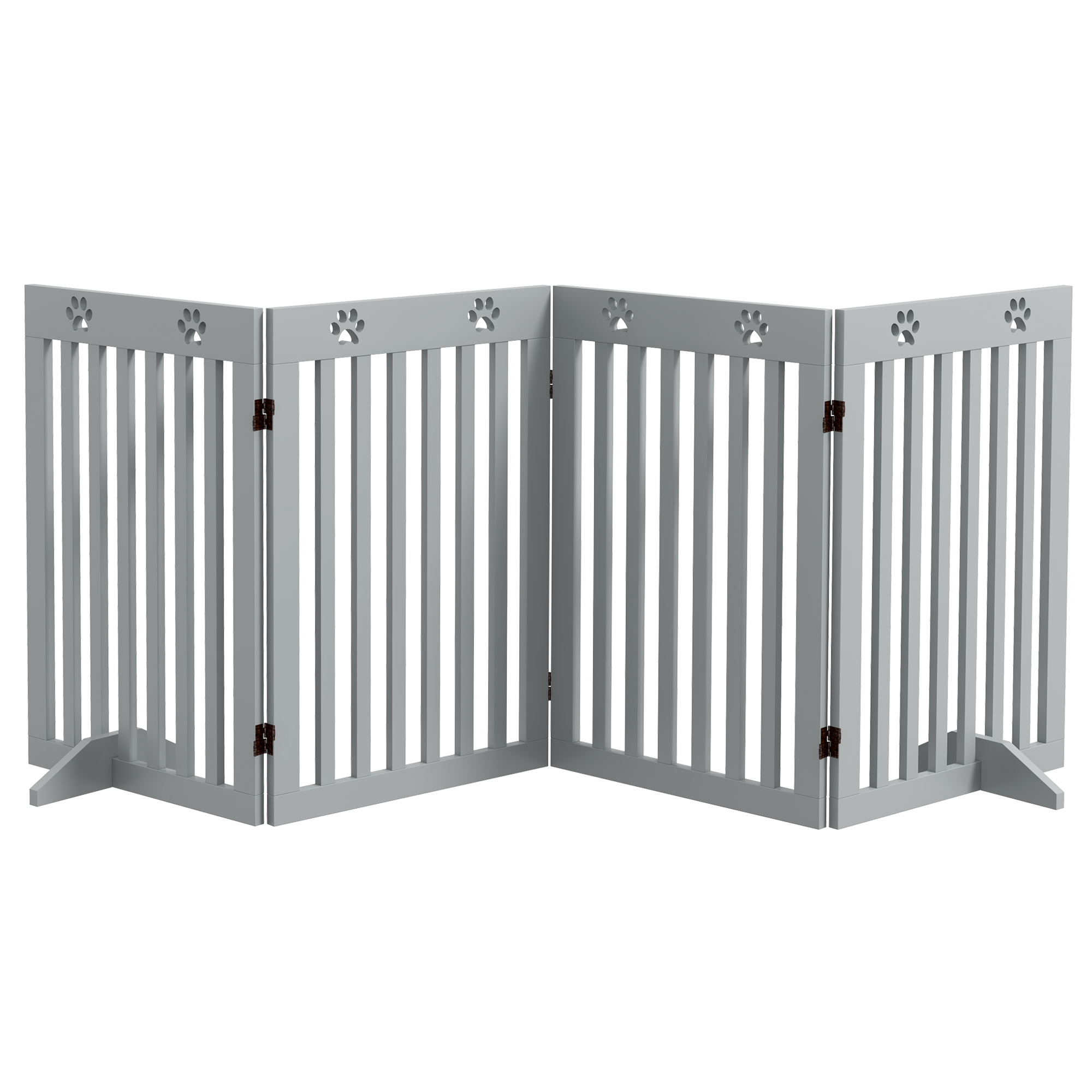 Dog Kennel - Foldable Wooden Pet Gate with Support Feet Grey 204cm - Life Essentials