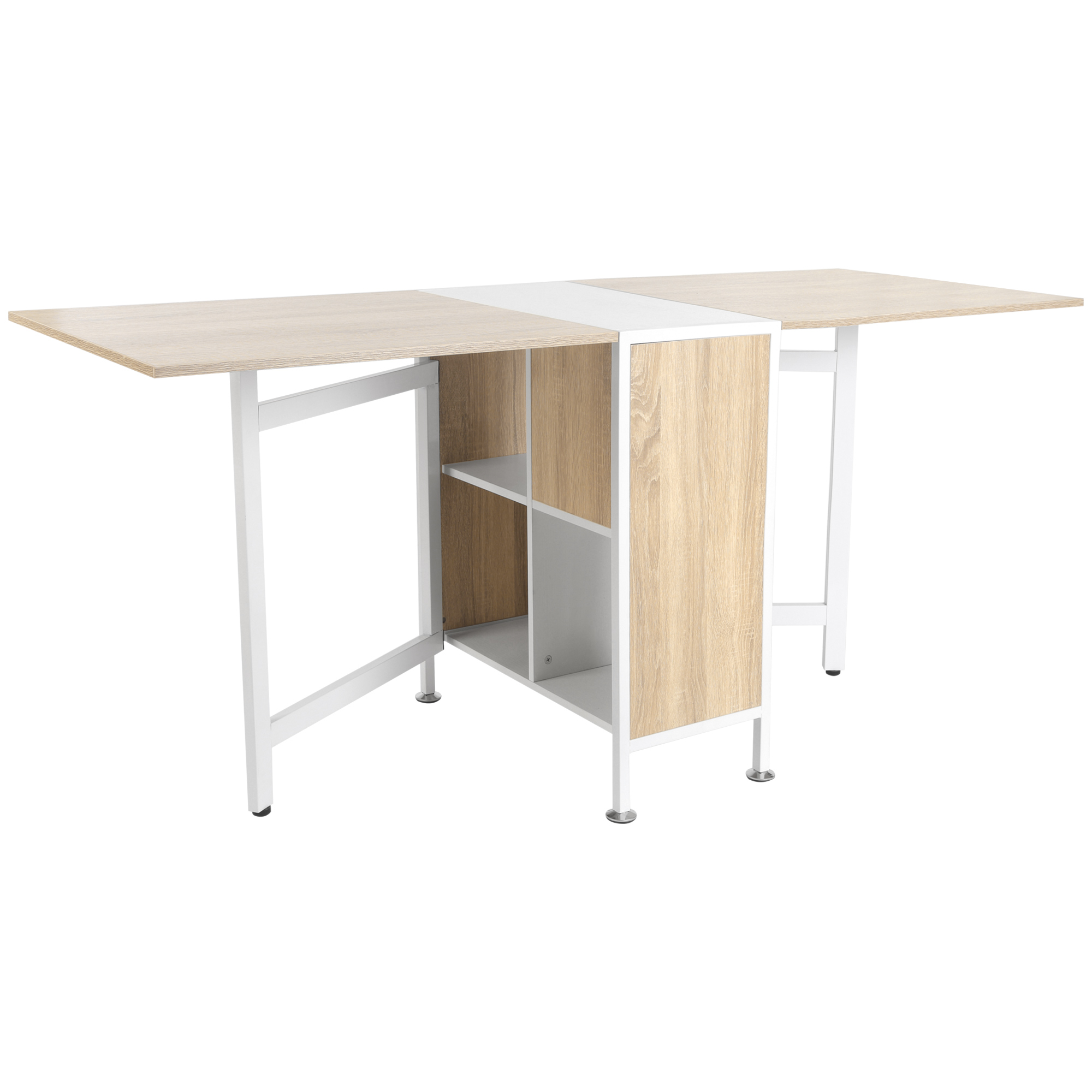 Foldable Dining Table Folding Workstation for Small Space with Storage Shelves Cubes Oak & White - Life Essentials
