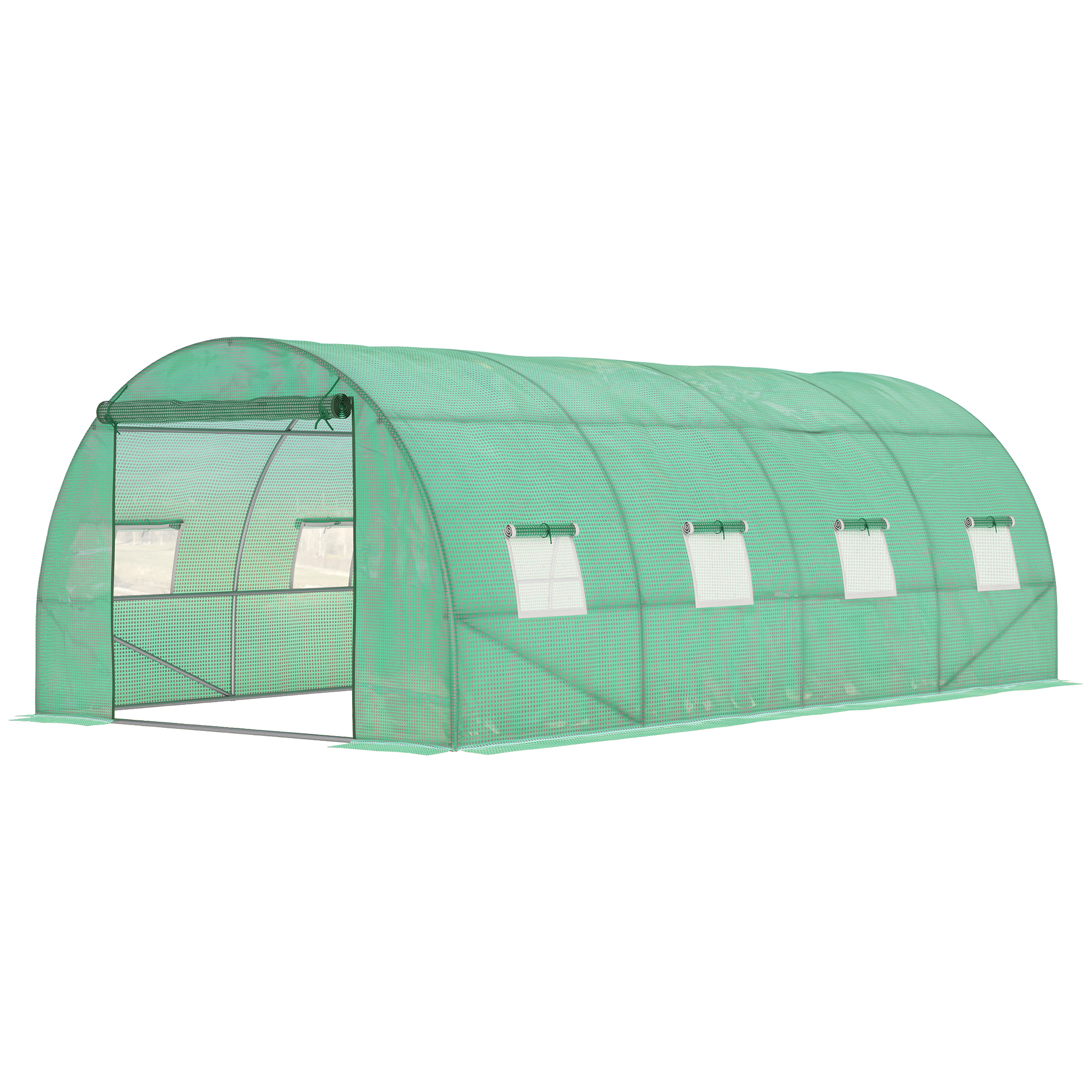 6 x 3 m Large Walk-In Greenhouse Garden Polytunnel Greenhouse with Steel Frame, Zippered Door and Roll Up Windows, Green - Life Essentials