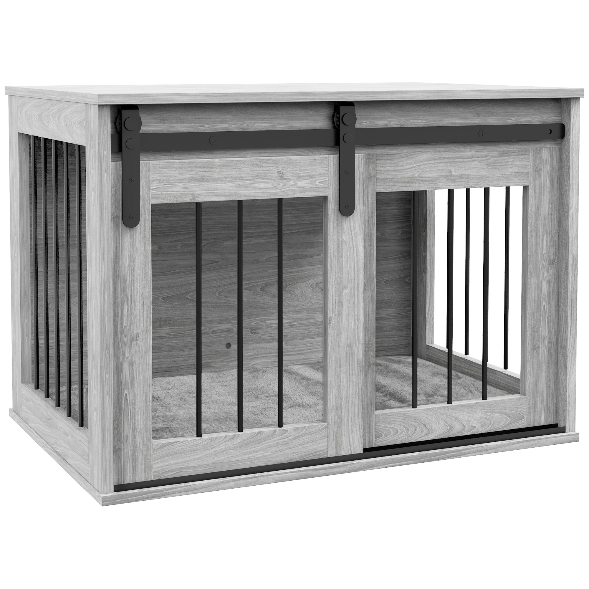 Shelley 80cm Dog Crate Furniture with Removable Cushion for Large Dogs - Grey - Life Essentials
