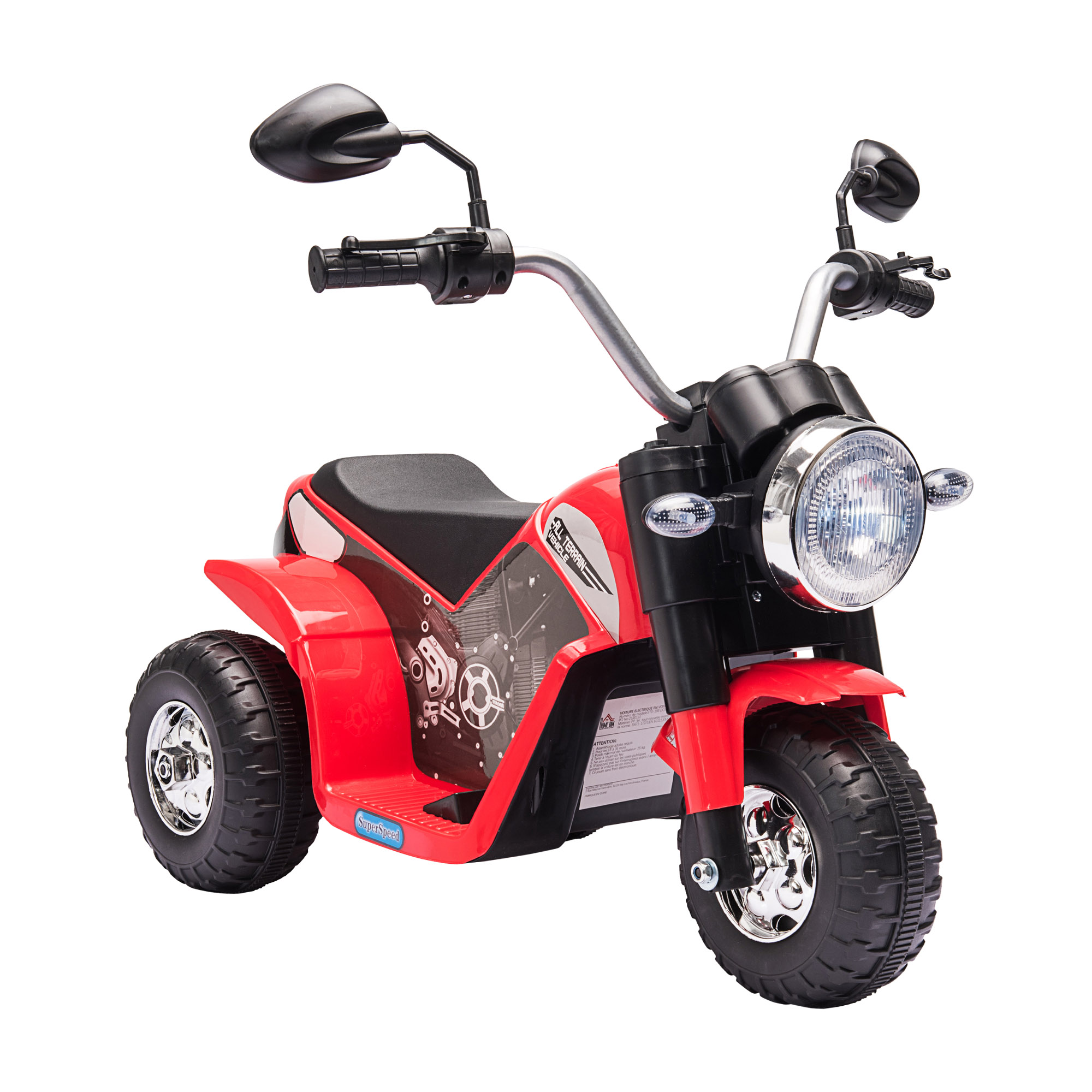 Kids Electric Motorcycle Ride-On Toy 3-Wheels Battery Powered Motorbike Rechargeable 6V with Horn Headlights Motorbike for 18 - 36 Months Red - Life 