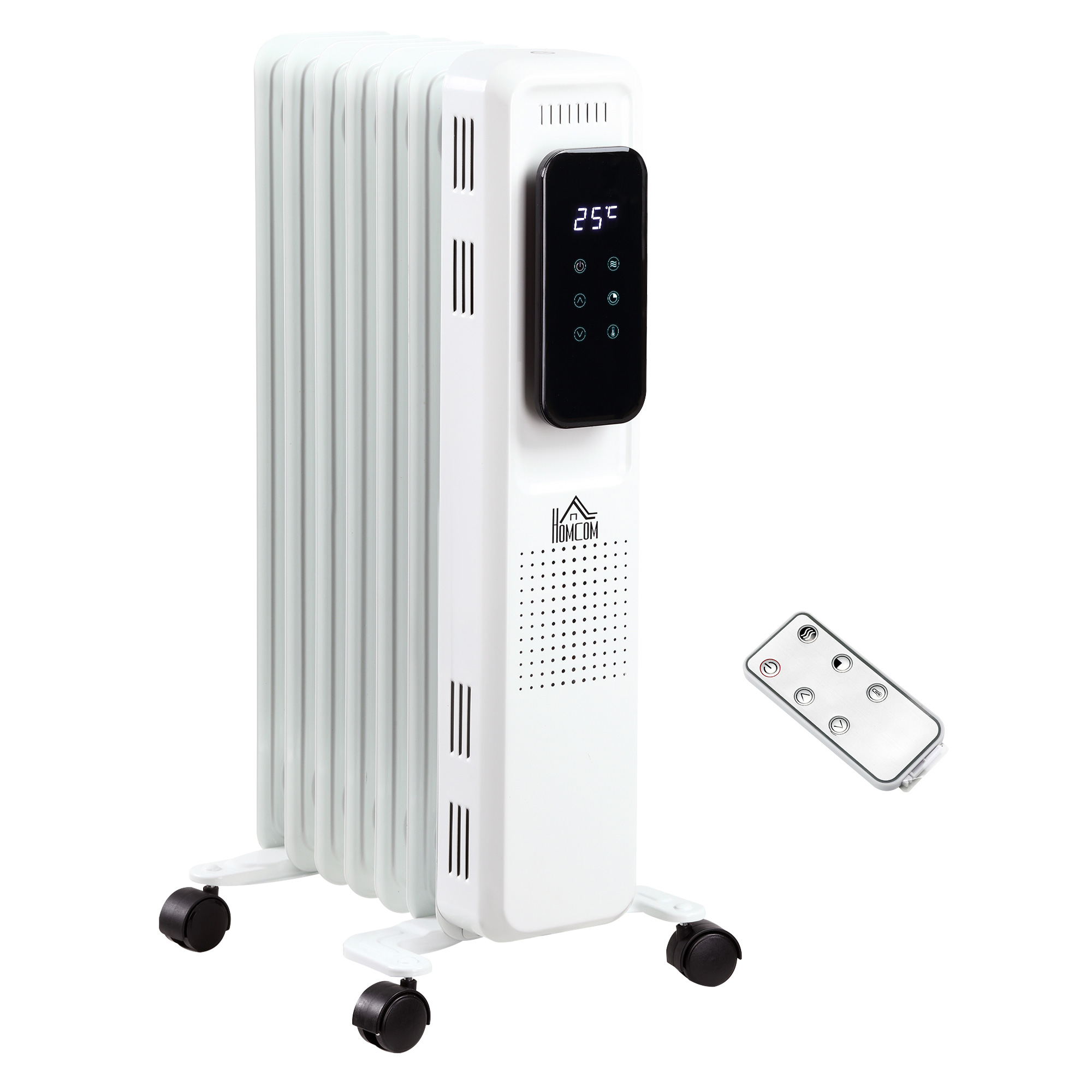 1630W Oil Filled Radiator, 7 Fin, Portable Electric Heater with LED Display, 24H Timer, 3 Heat Settings, Safety Cut-Off Remote Control-White - Life 