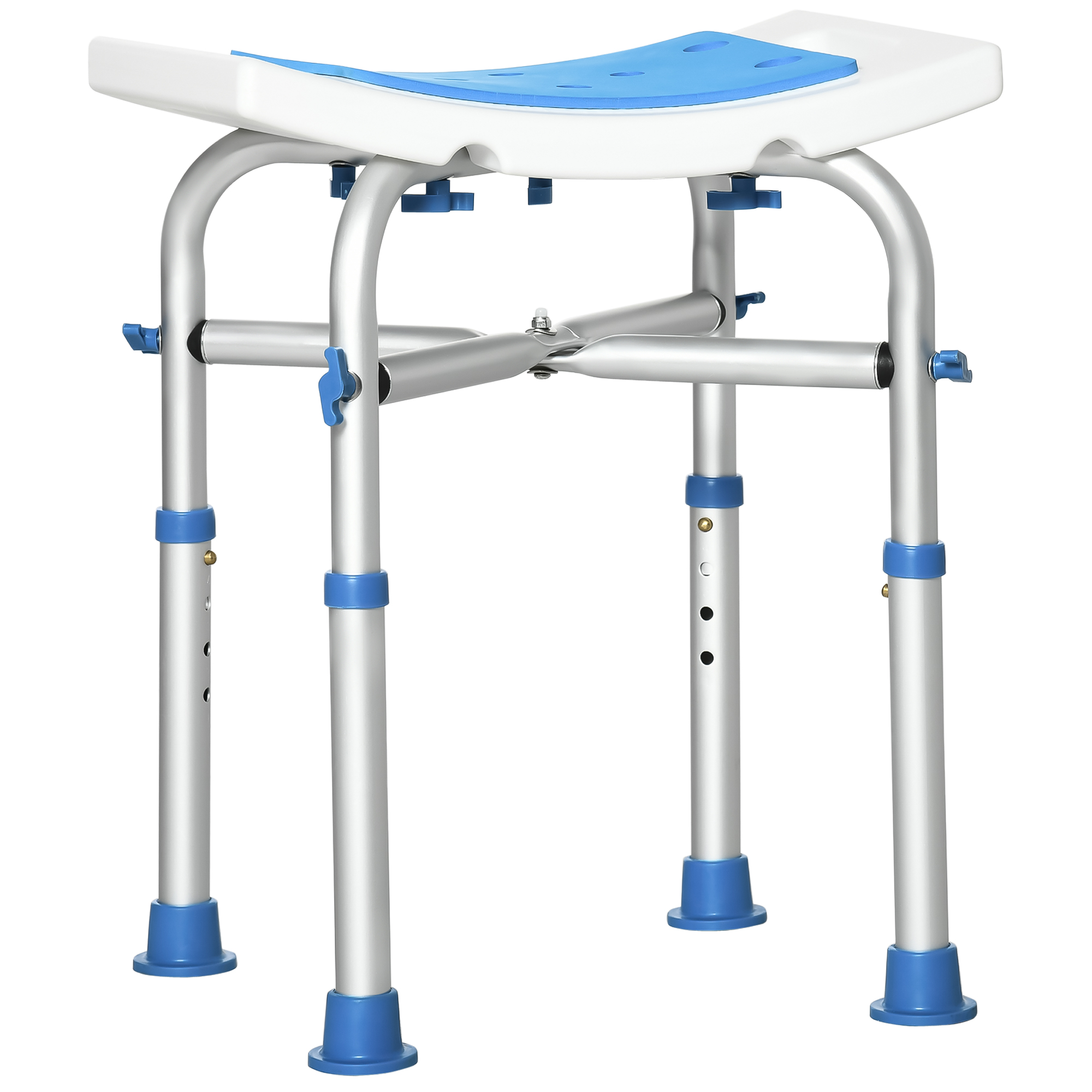 Shower Chair for the Elderly and Disabled, Adjustable Padded Shower Stool with Built-in Handle and Non-slip Suction Foot Pads, Blue - Life Essentials