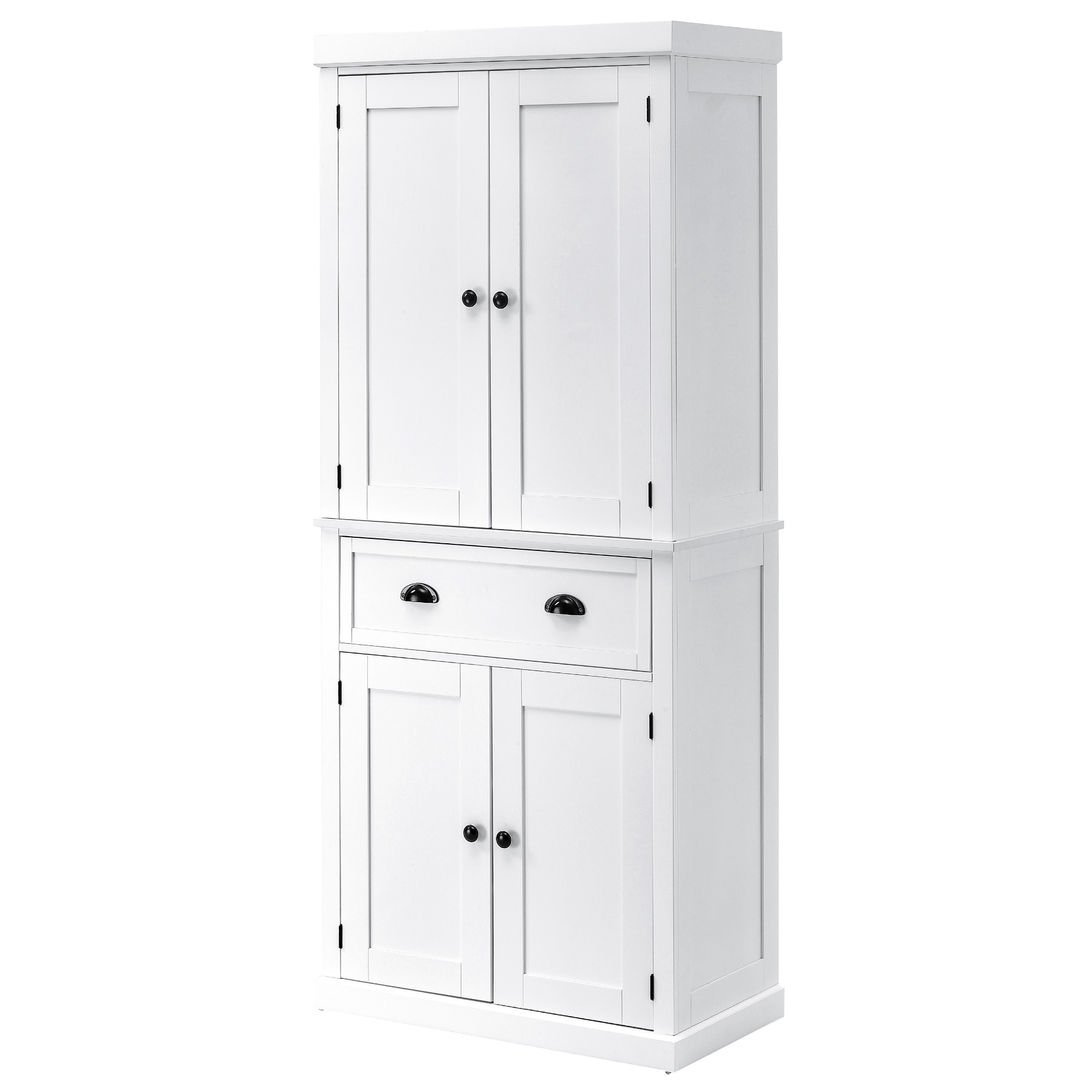 Traditional Colonial Freestanding Kitchen Cupboard Storage Pantry Cabinet - 76L x 40.5W x 184H (cm) White - Life Essentials