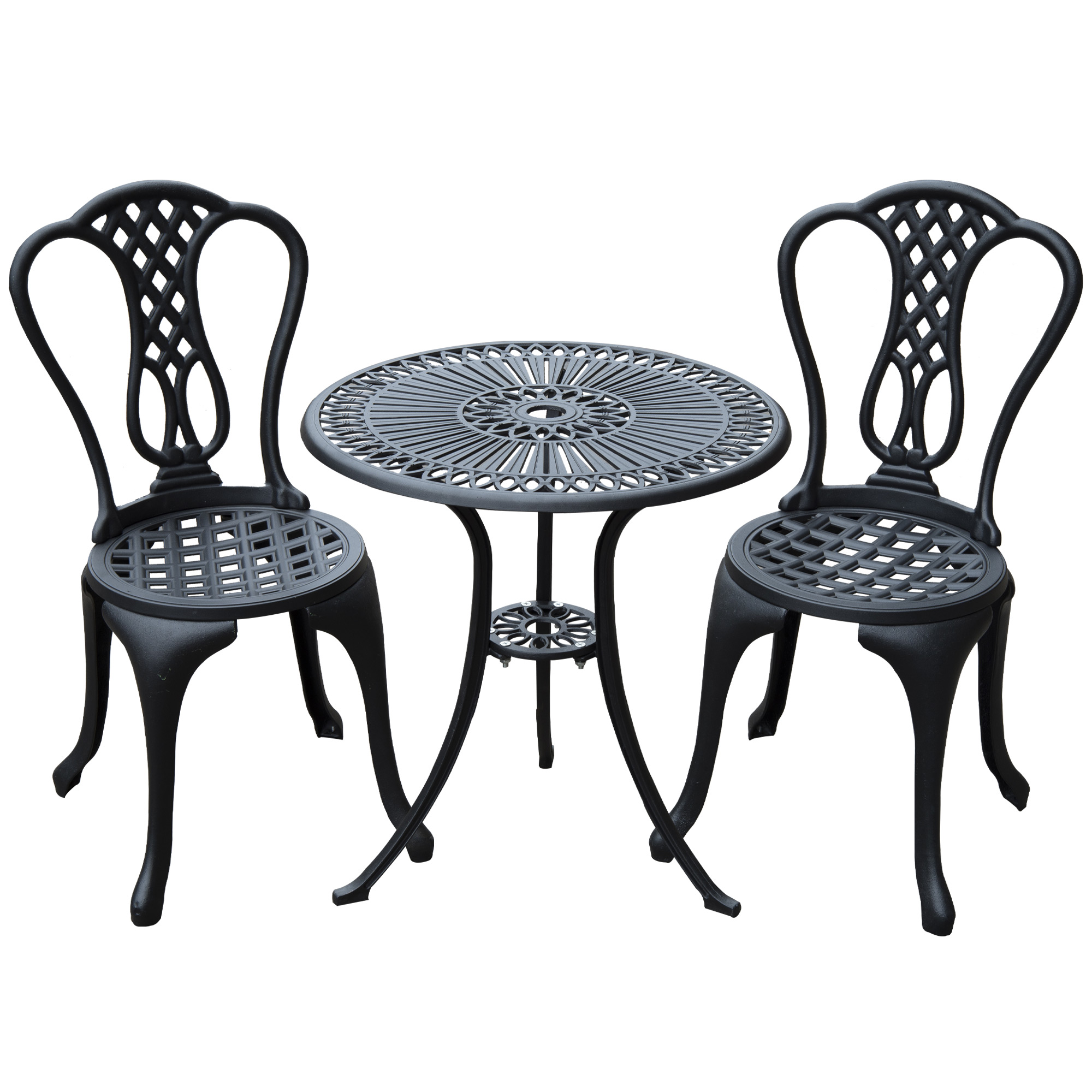3 Piece Patio Cast Aluminium Bistro Set Garden Outdoor Furniture Table and Chairs Shabby Chic Style - Life Essentials