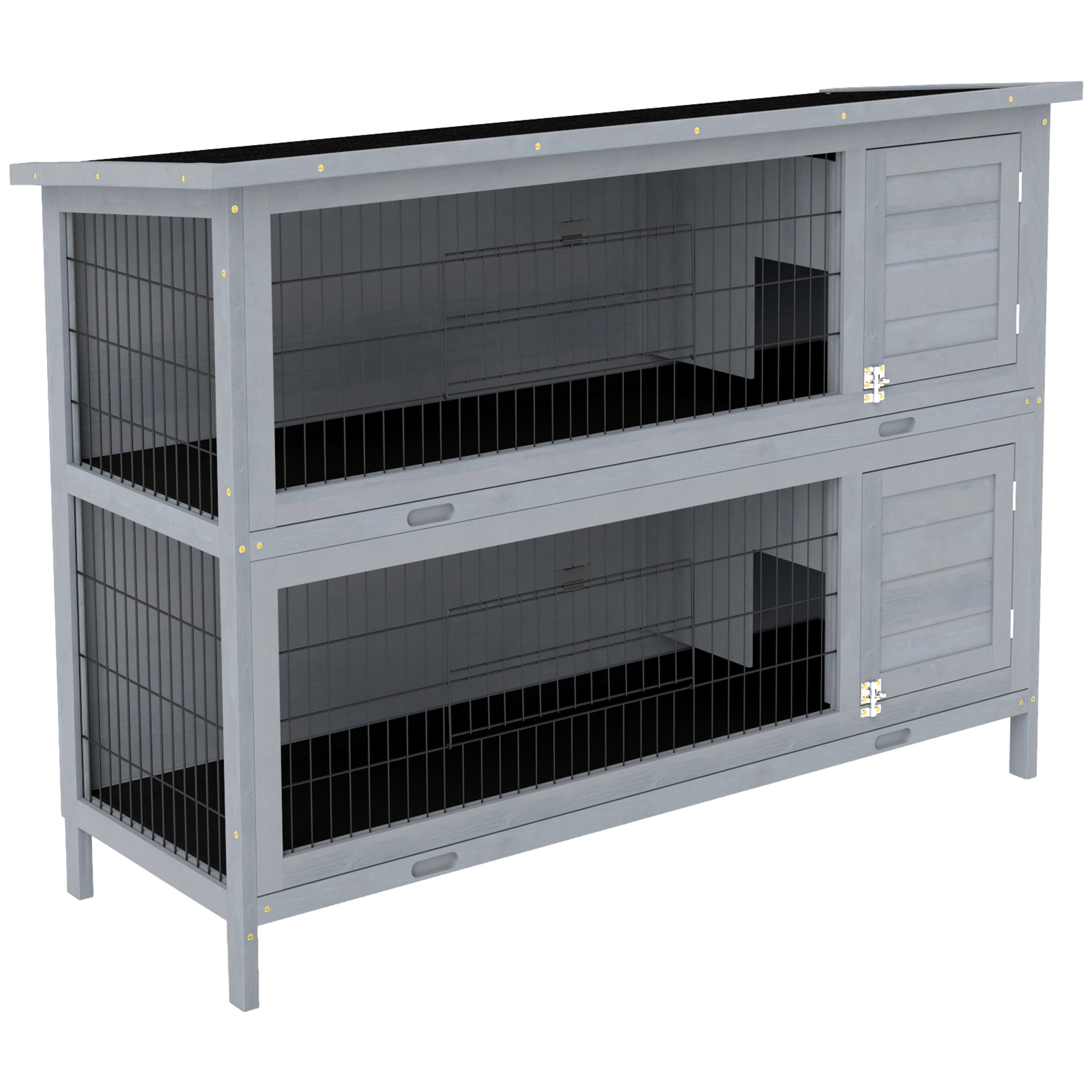 PAWSTER Rabbit Hutch Outdoor Guinea Pig Hutch Bunny Cage with No-Leak Trays, Divider, 136 x 50 x 93cm, Grey - Life Essentials